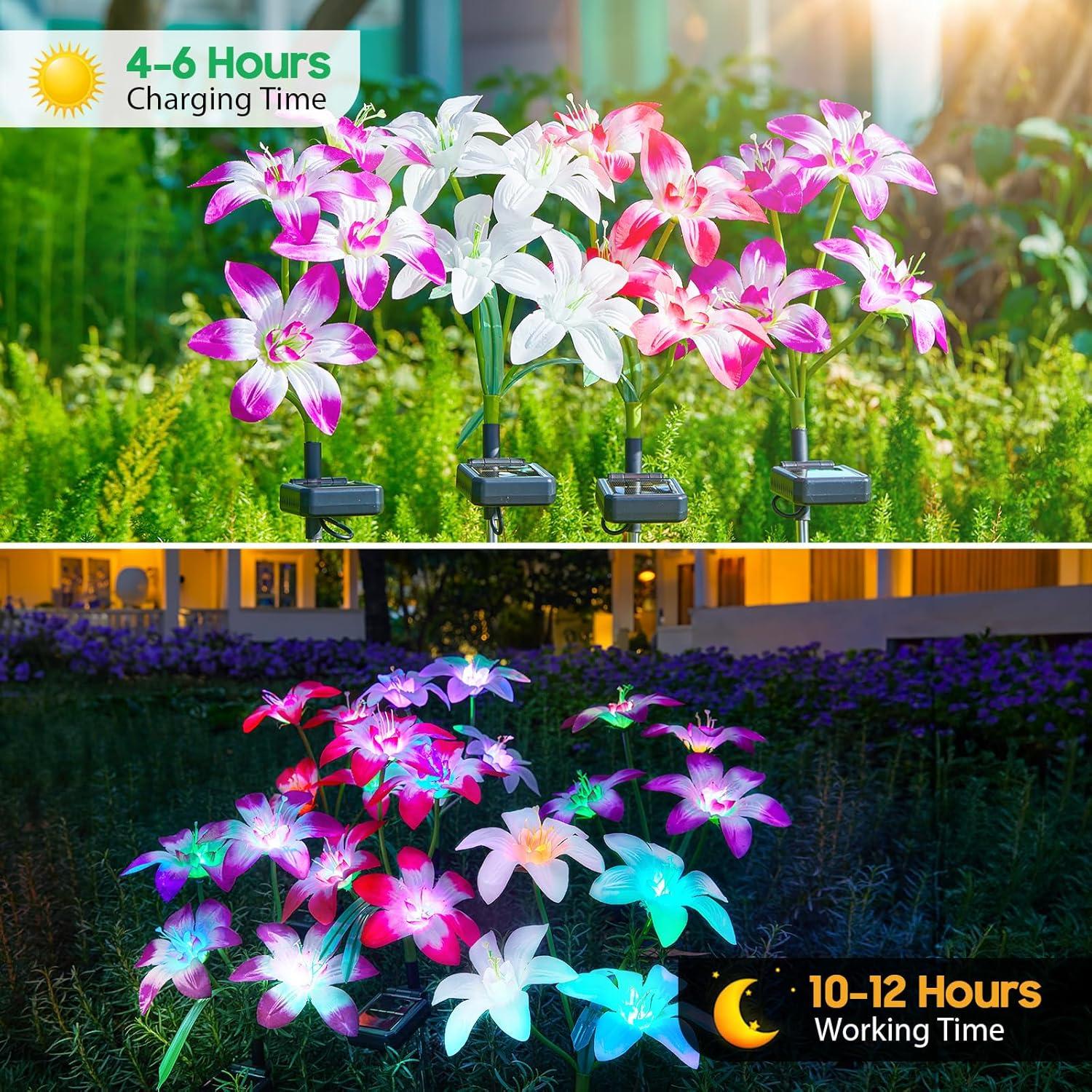 Luces Solares de Jardín AHAORIGIN, Paquete de 4 Lirios Multicolor