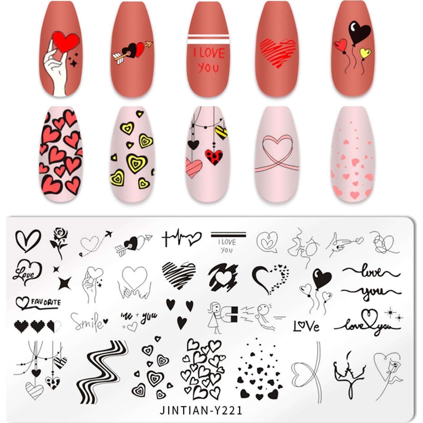 Kit de Estampado de Uñas Corazón DANNEASY 6 Piezas 12x6cm