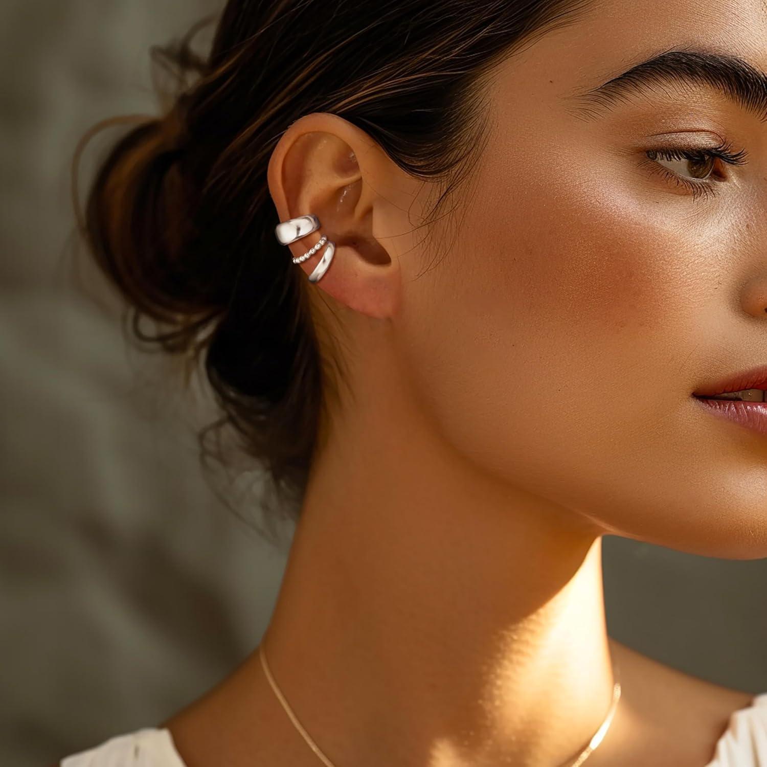 Set de 3 Aretes Cuff No Perforación Moodear - Baño de Oro 14K