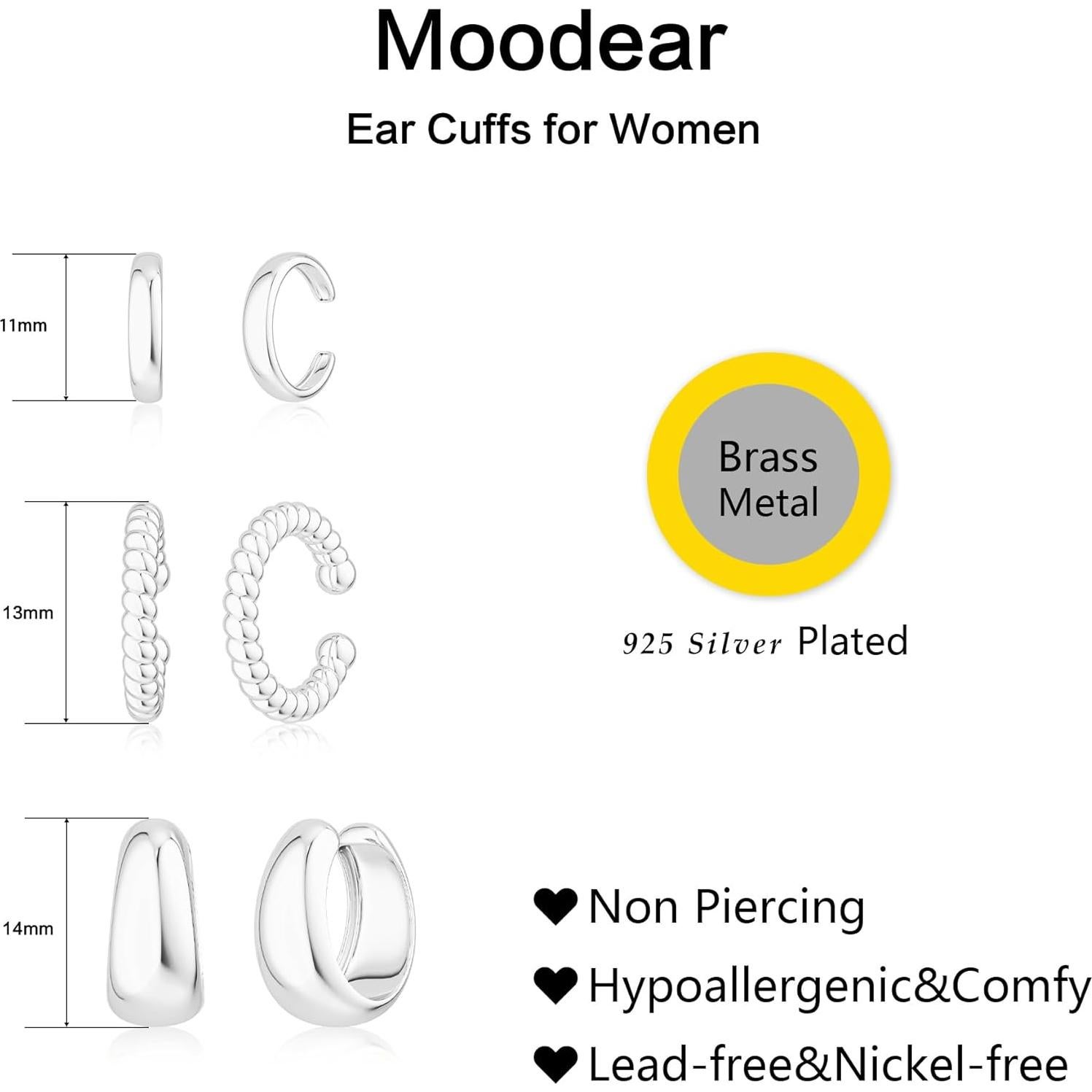 Set de 3 Aretes Cuff No Perforación Moodear - Baño de Oro 14K