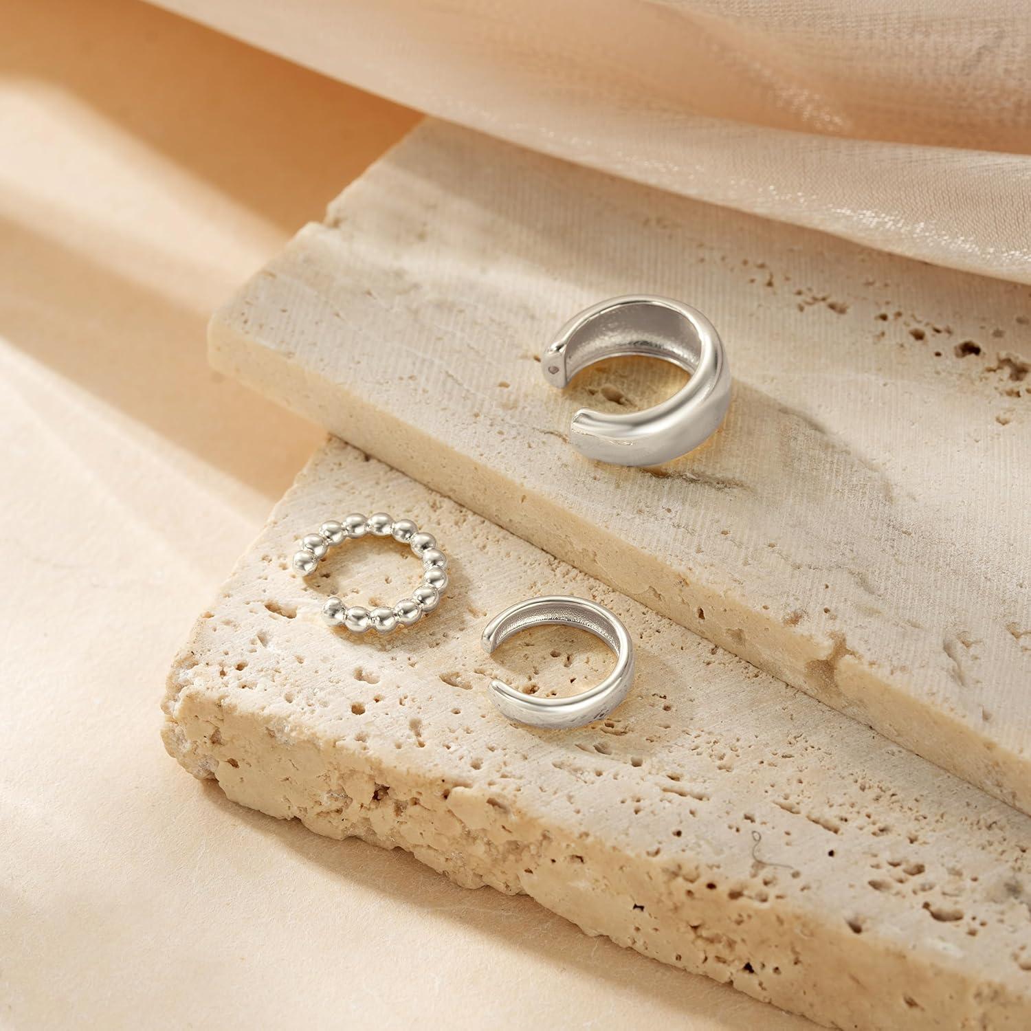 Set de 3 Aretes Cuff No Perforación Moodear - Baño de Oro 14K