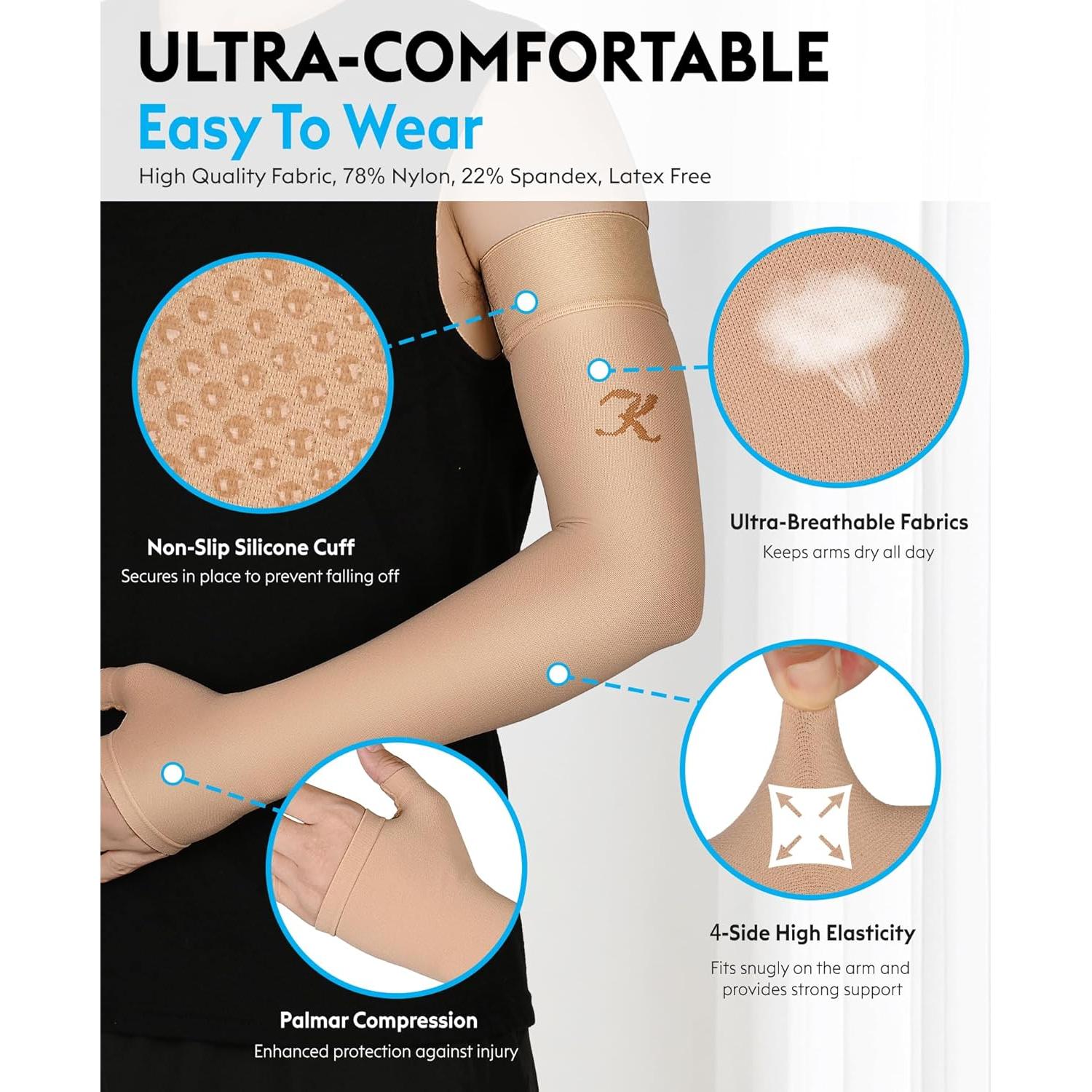 Manga de Compresión Médica KEKING Beige S 20-30 mmHg