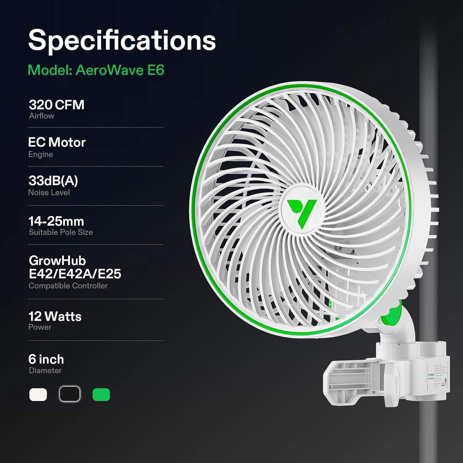 Ventilador de Clip VIVOSUN AeroWave E6 15,24 cm Wi-Fi