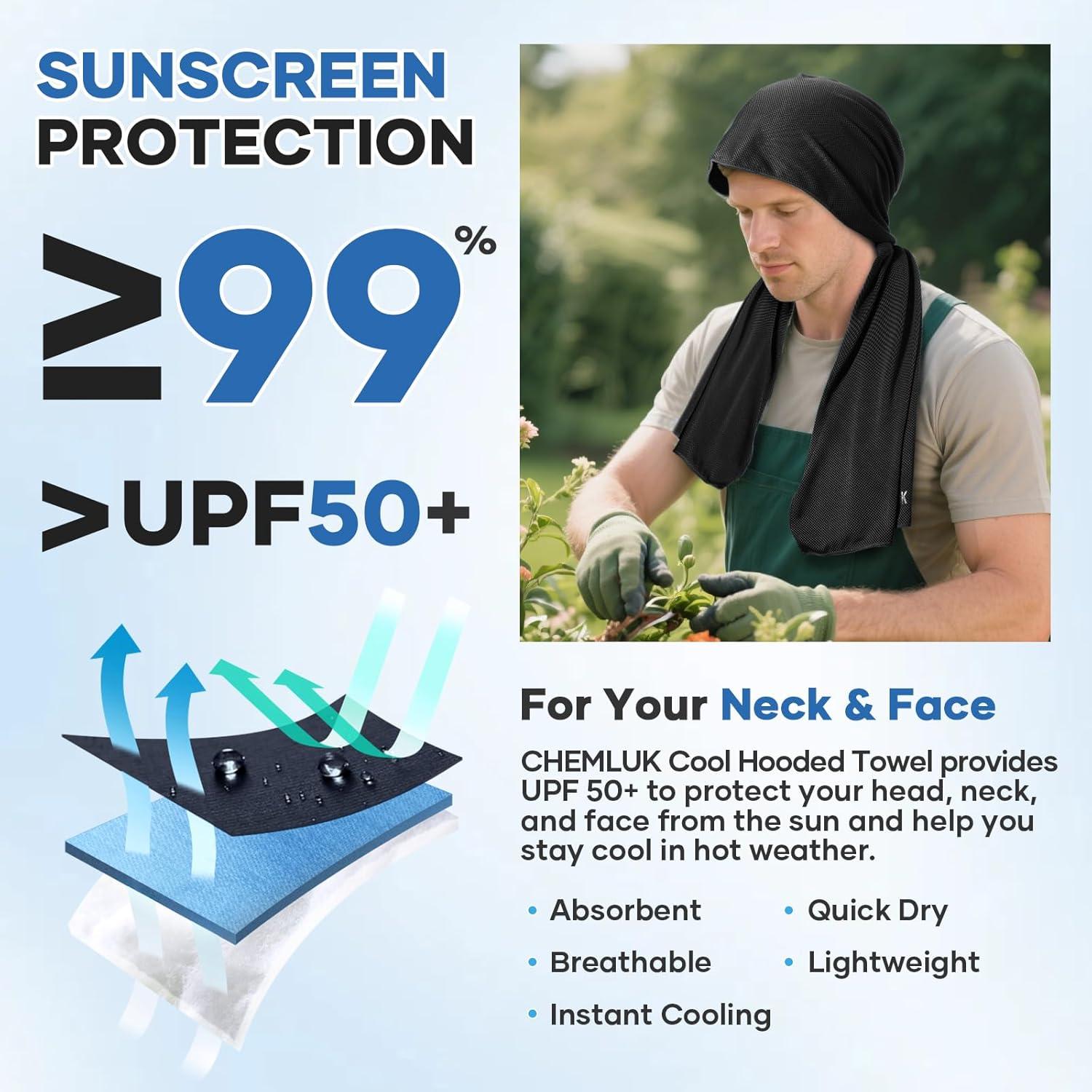 Toalla Refrigerante con Capucha CHEMLUK - 76.2x30.5 cm, Negro