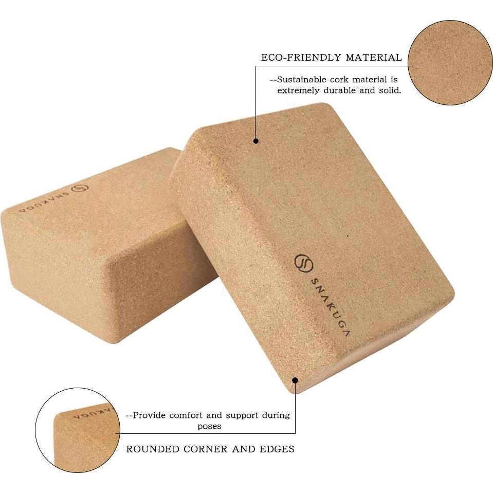 Bloques de Yoga de Corcho SNAKUGA Paquete de 2 Antideslizantes