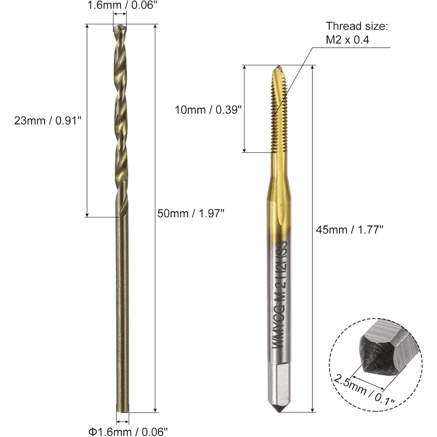 Juego de Brocas y Machos Metrico uxcell M2 x 0.4 y 1.6mm