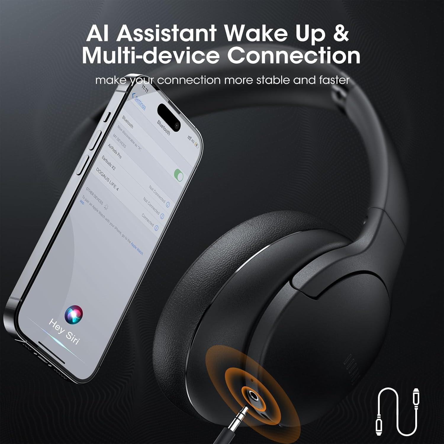 Auriculares Bluetooth DOQAUS LIFE 4, 90H, Sonido HiFi, Negro