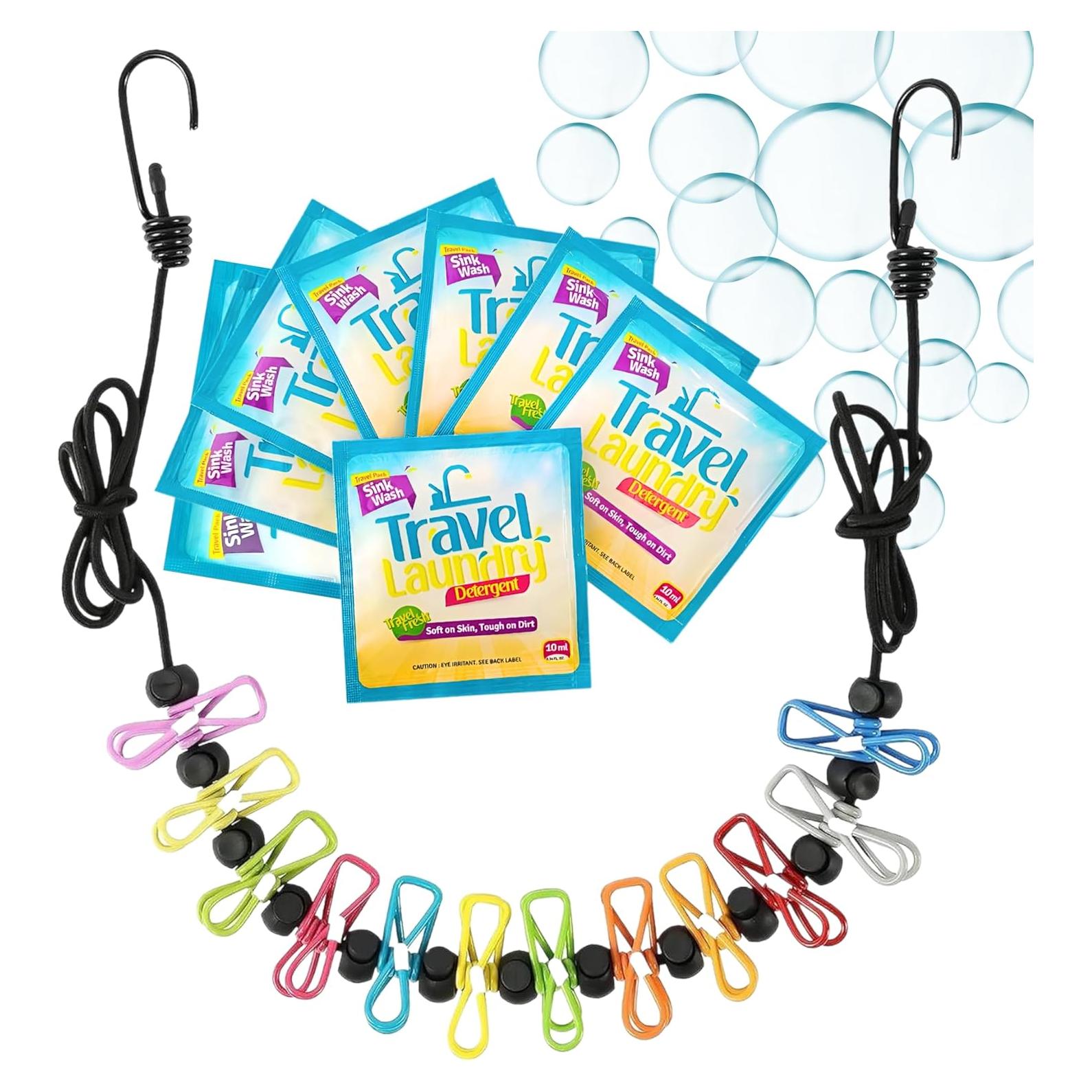 Kit de Lavandería de Viaje Skywin 8 Jabones 10ml + Línea de Ropa