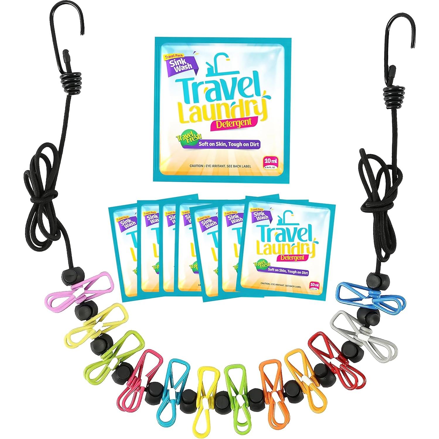 Kit de Lavandería de Viaje Skywin 8 Jabones 10ml + Línea de Ropa