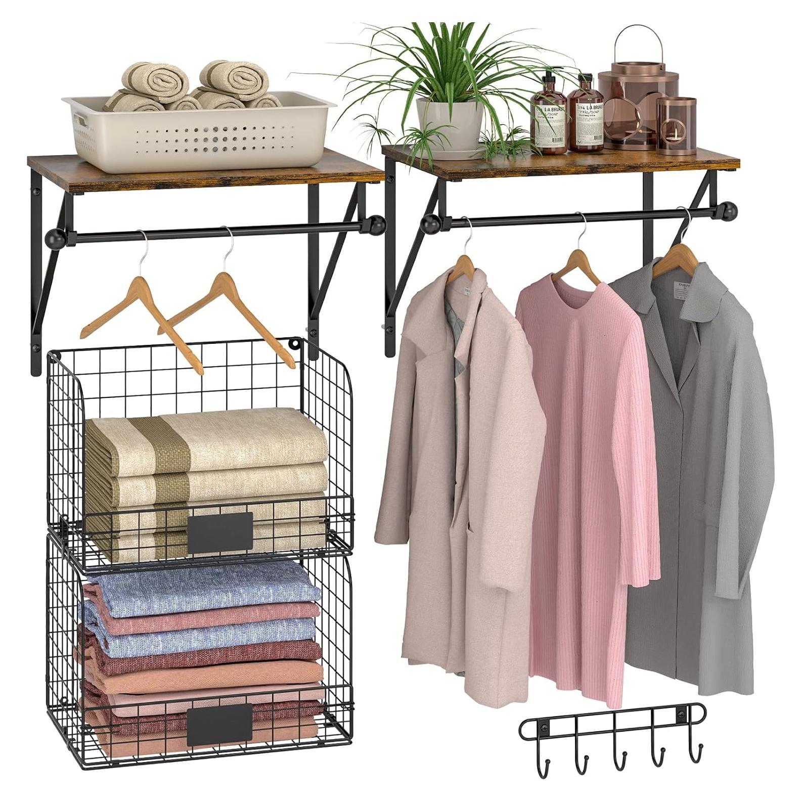 Estante de Lavandería Montado en Pared DAOUTIME Negro con Cestas