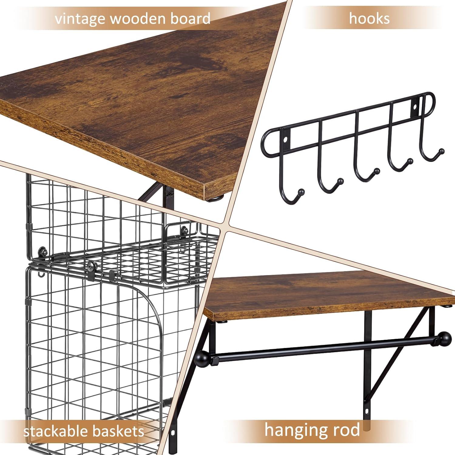 Estante de Lavandería Montado en Pared DAOUTIME Negro con Cestas