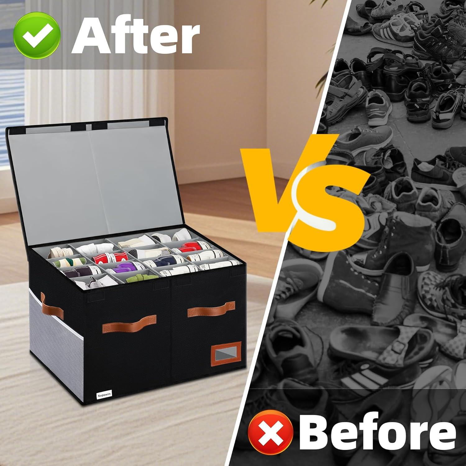 Organizador de Zapatos Supowin Plegable 16 Pares Negro