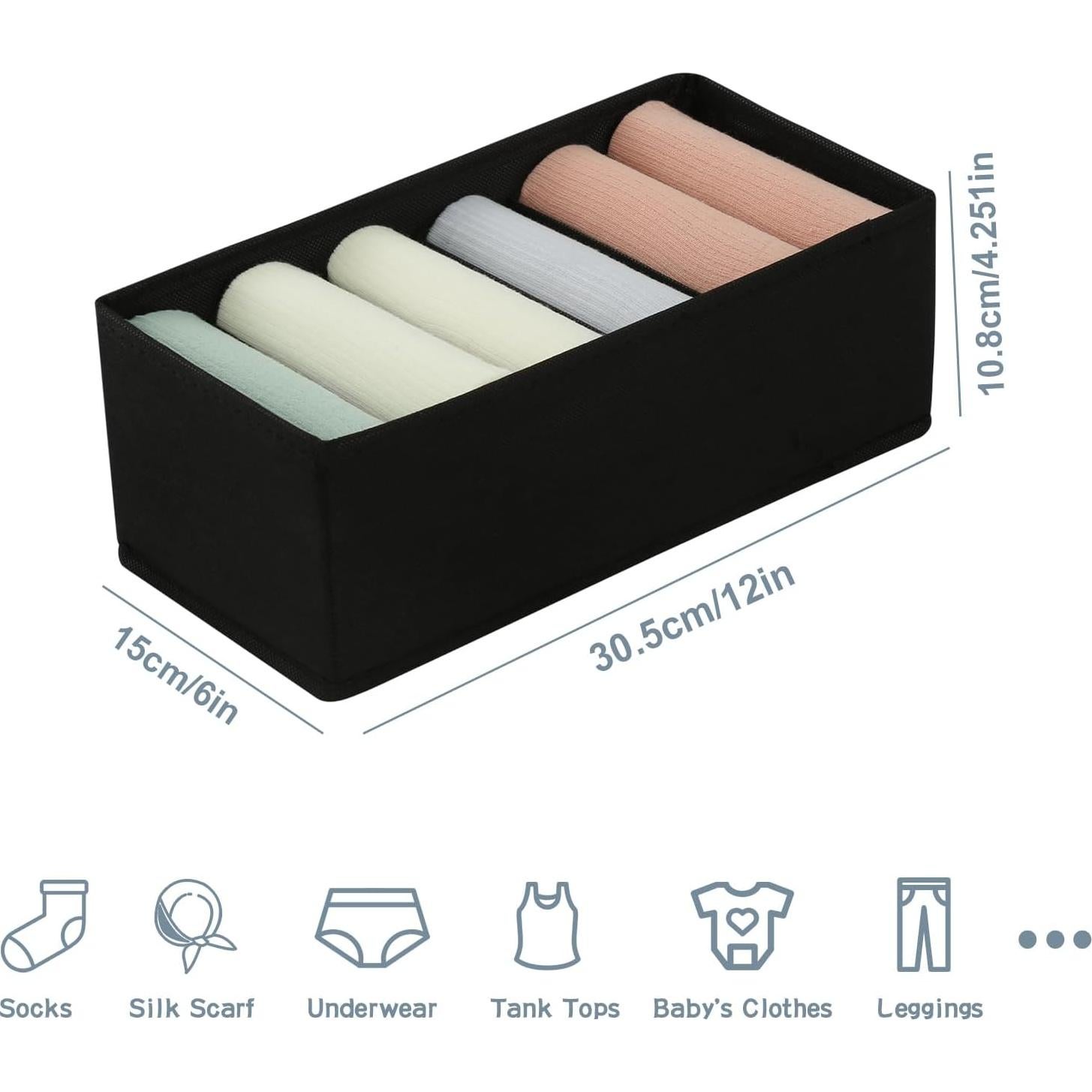 Organizador de Cajón Qozary 3 Pack 6 Compartimentos Negro