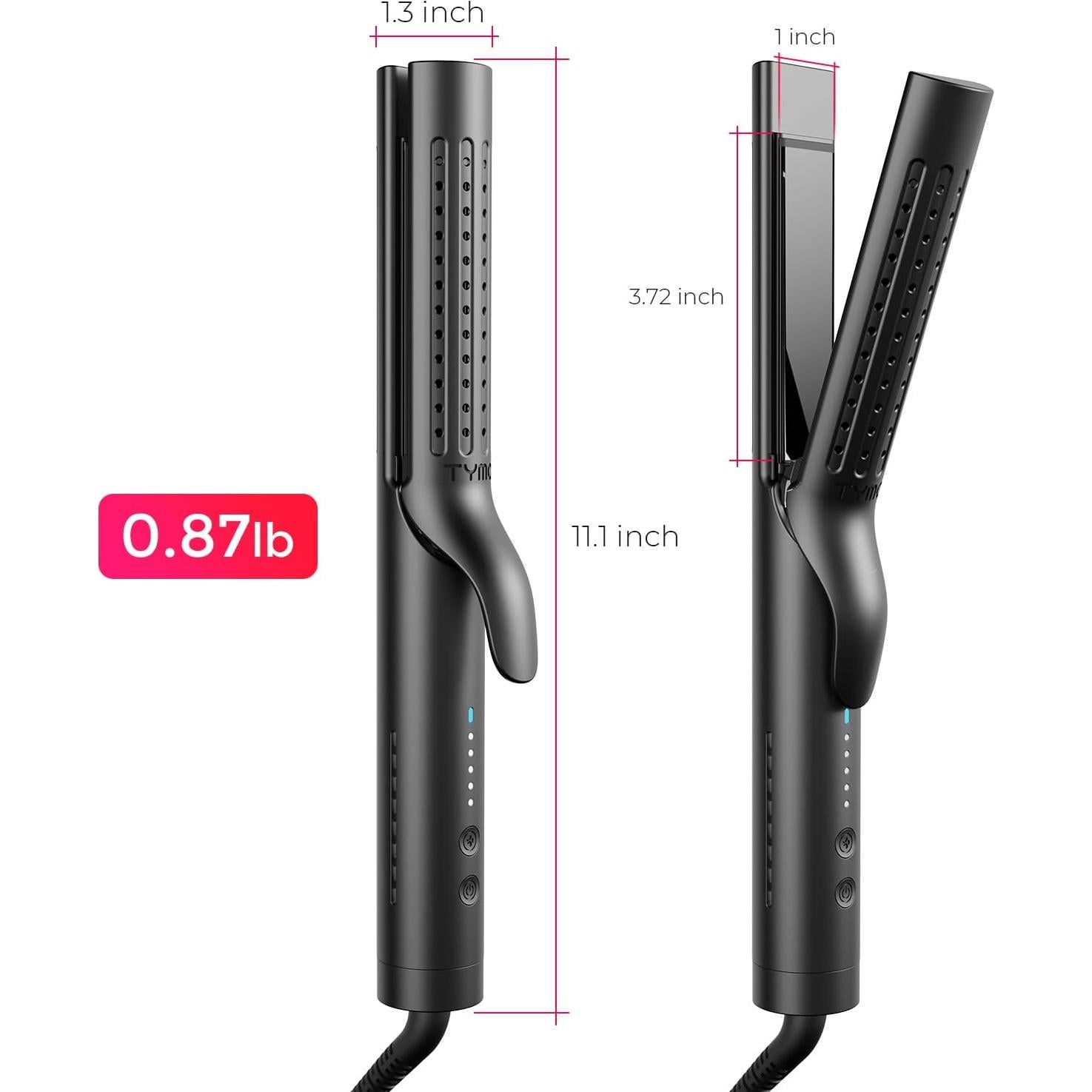 Plancha Rizadora TYMO Airflow 2.0 - 2 en 1, 3.18 cm, Negro