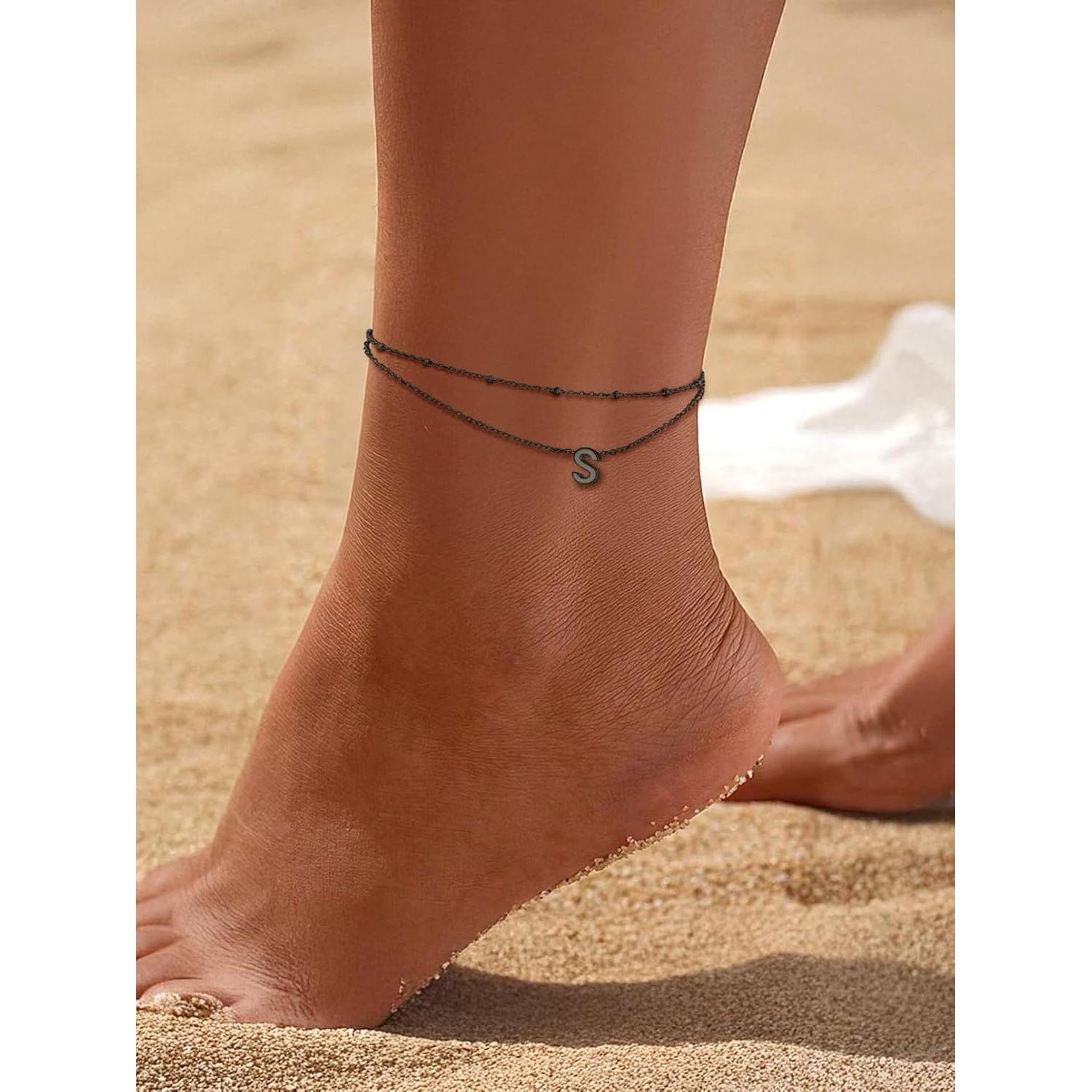 Pulsera de Tobillo Iniciales FaithHeart para Mujeres - Acero Inoxidable, Impermeable, Ajustable