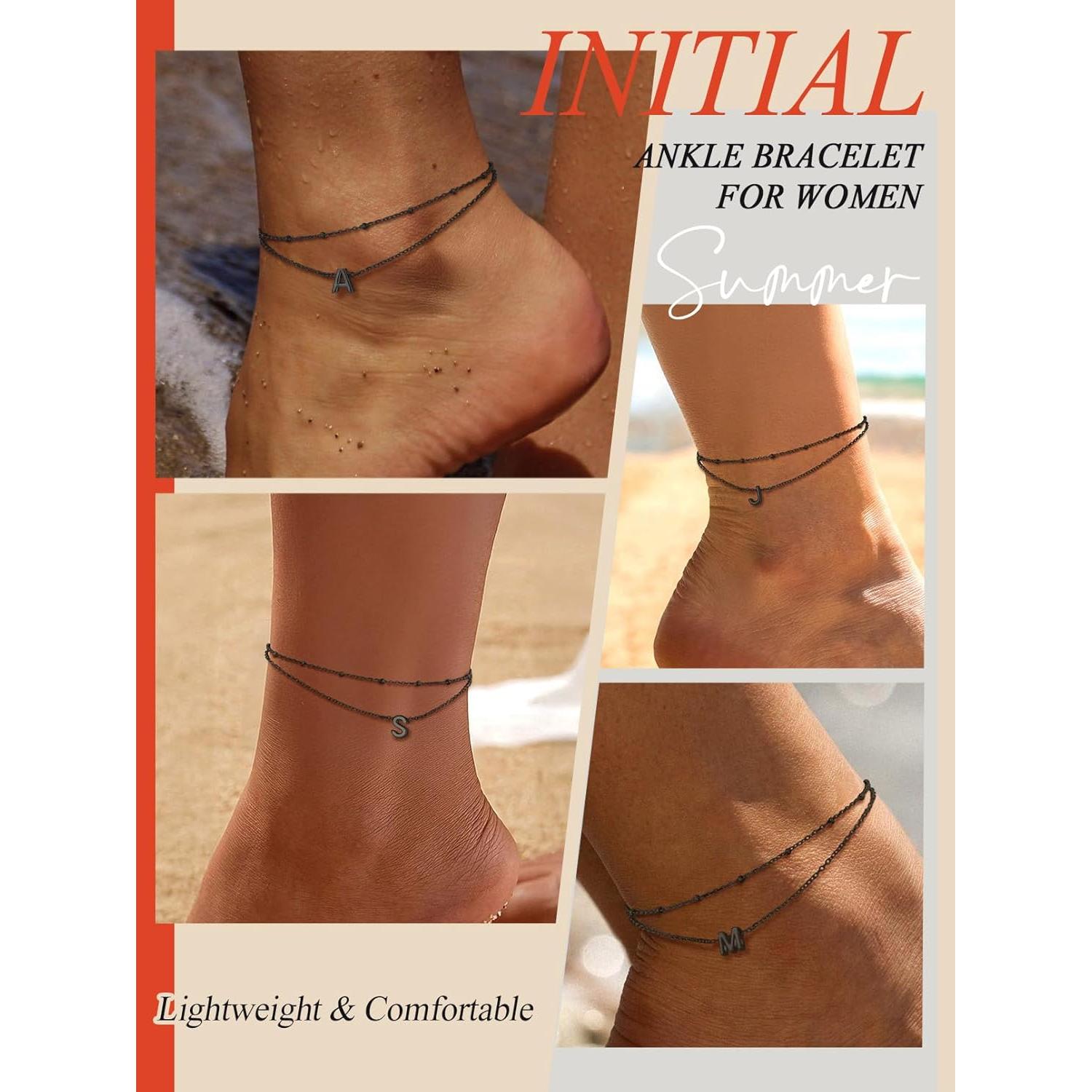 Pulsera de Tobillo Iniciales FaithHeart para Mujeres - Acero Inoxidable, Impermeable, Ajustable