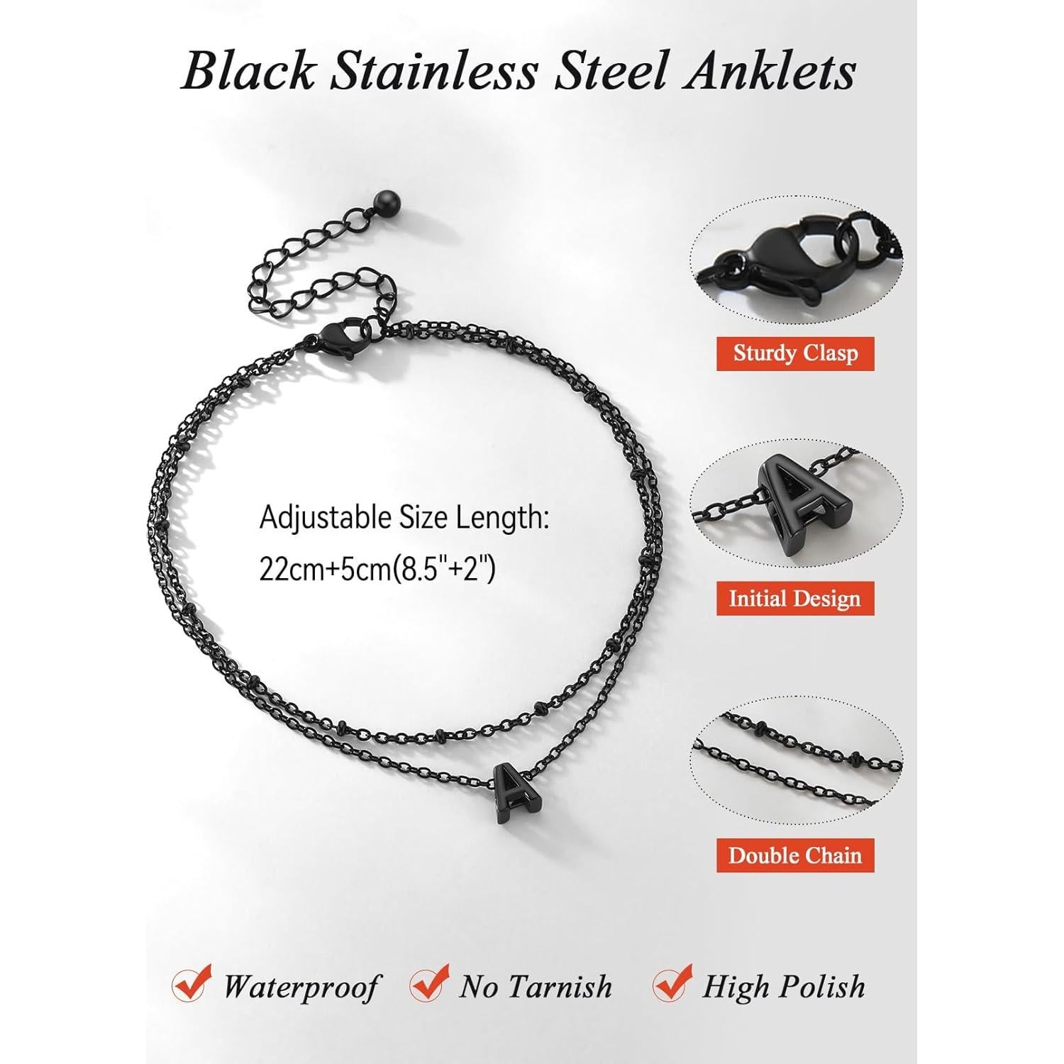 Pulsera de Tobillo Iniciales FaithHeart para Mujeres - Acero Inoxidable, Impermeable, Ajustable