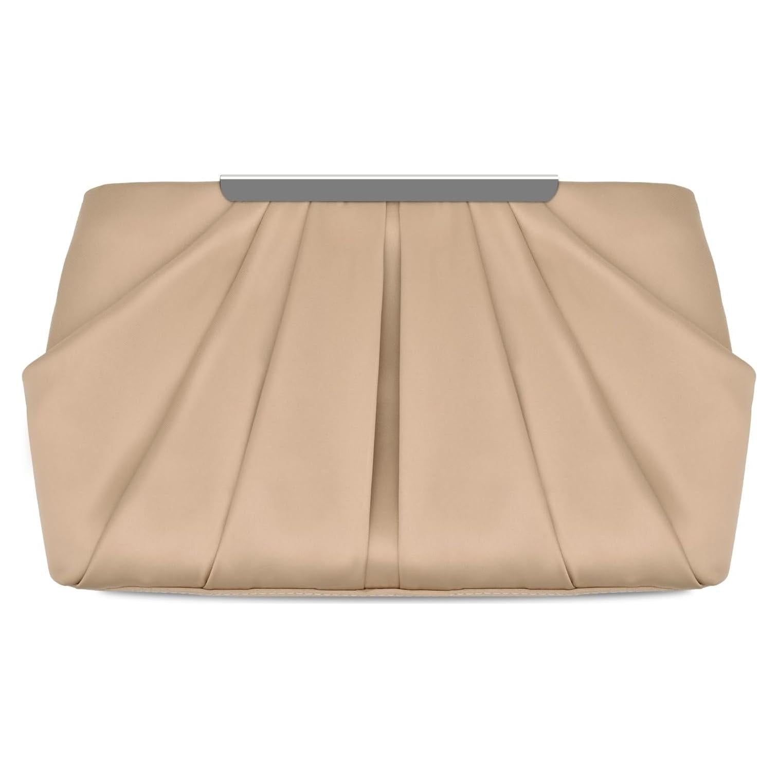 Bolso de Noche Clutch Expouch de Satén Plisado Beige 28x5.5x15cm