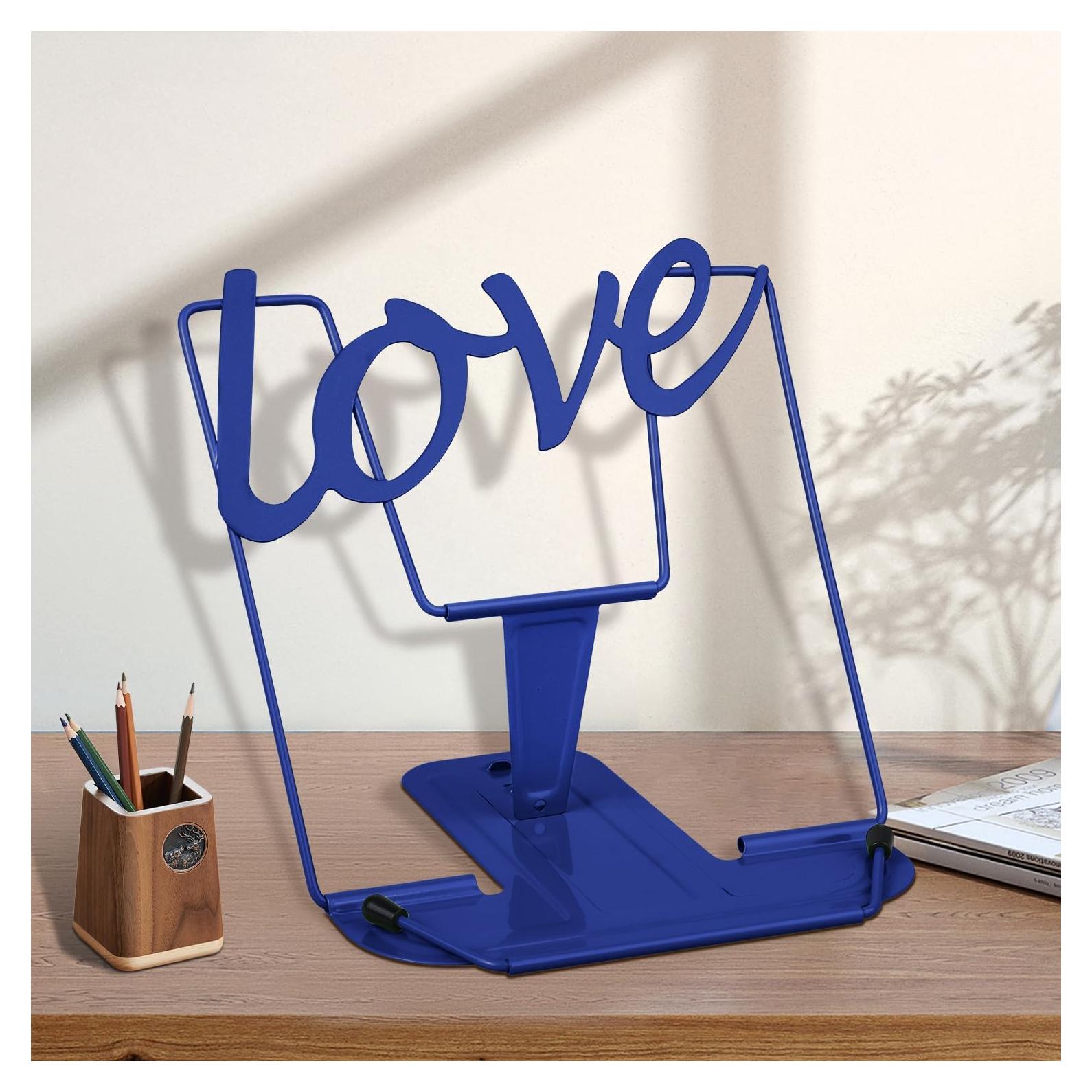 Soporte de Libro Ajustable de Metal Honagu - Azul, Plegable y Ergonómico