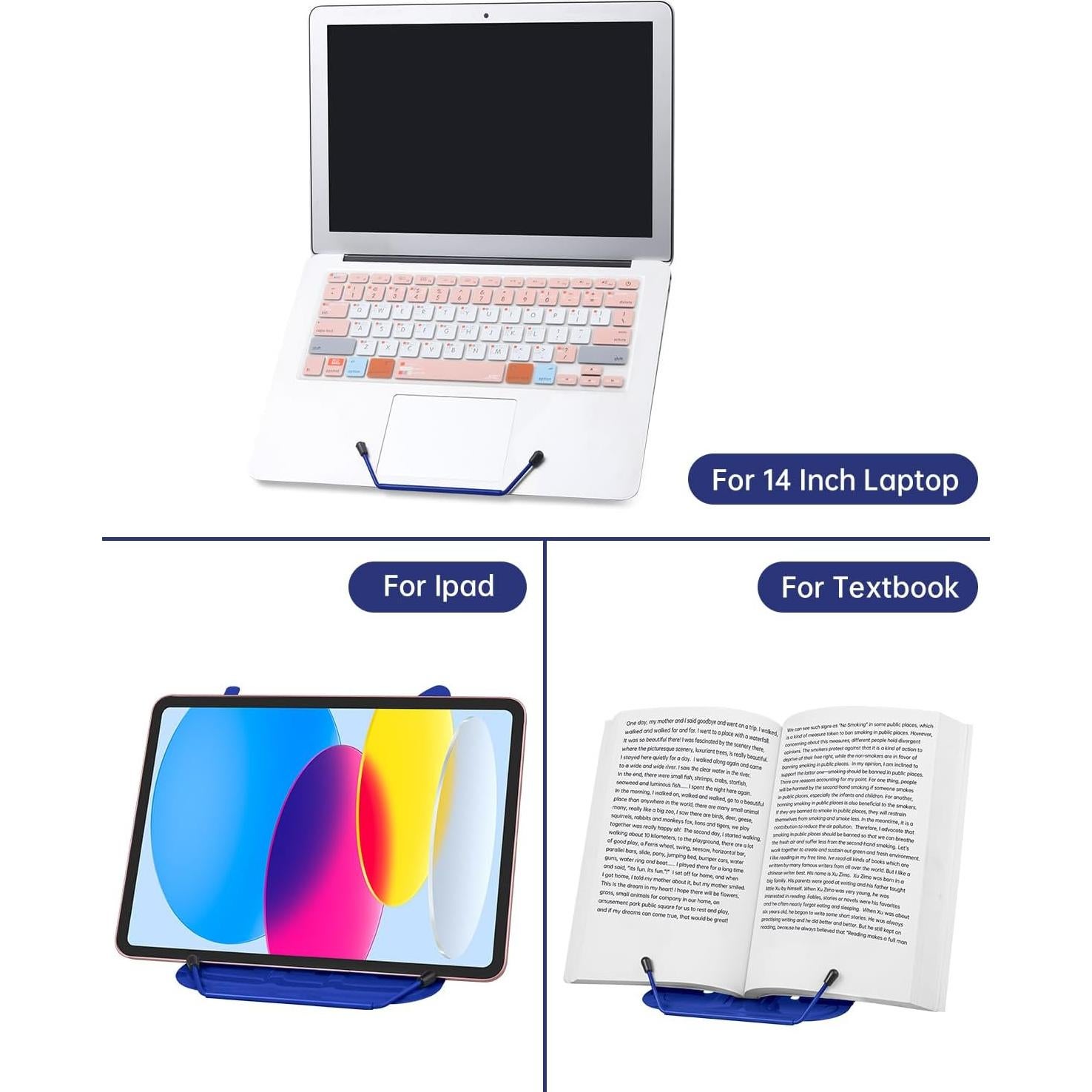 Soporte de Libro Ajustable de Metal Honagu - Azul, Plegable y Ergonómico