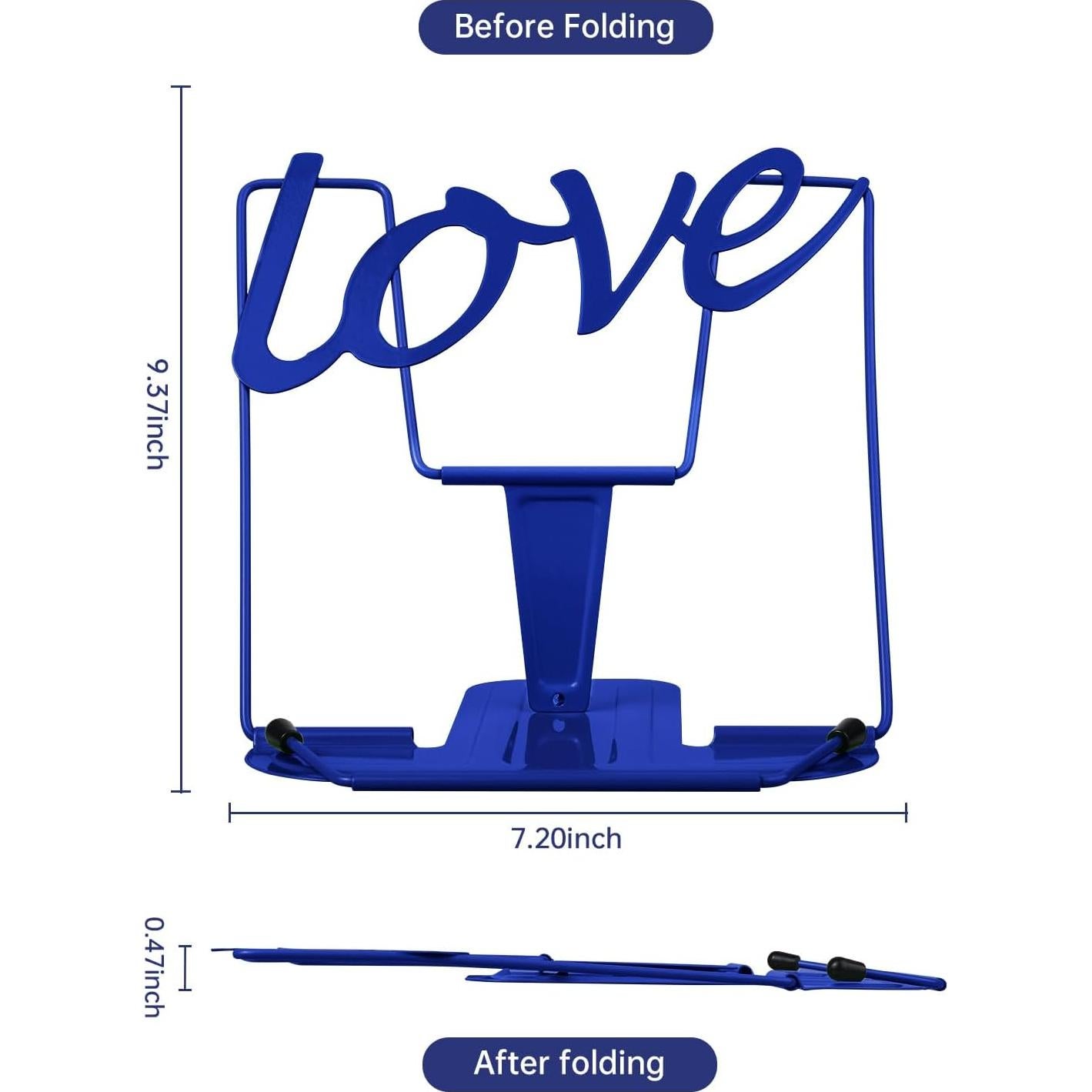Soporte de Libro Ajustable de Metal Honagu - Azul, Plegable y Ergonómico