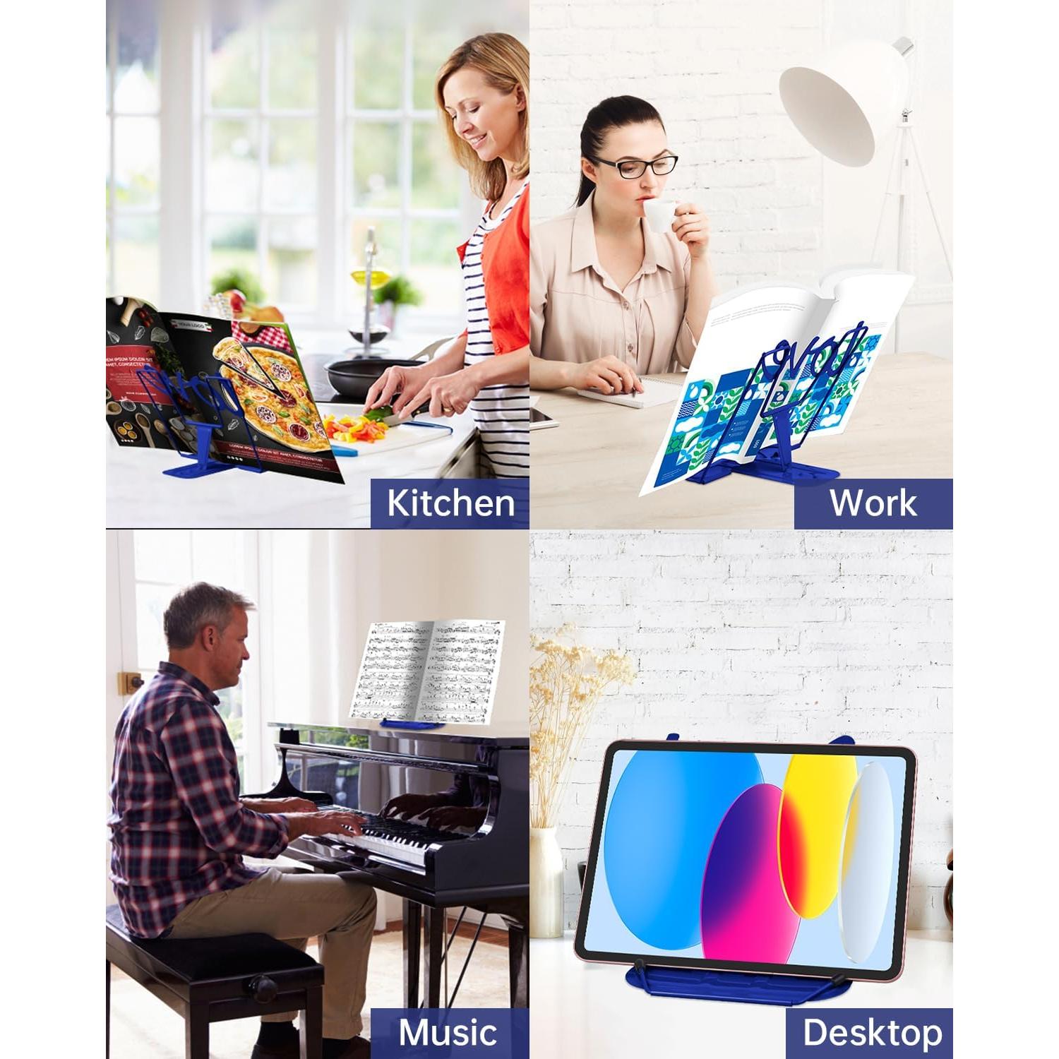 Soporte de Libro Ajustable de Metal Honagu - Azul, Plegable y Ergonómico