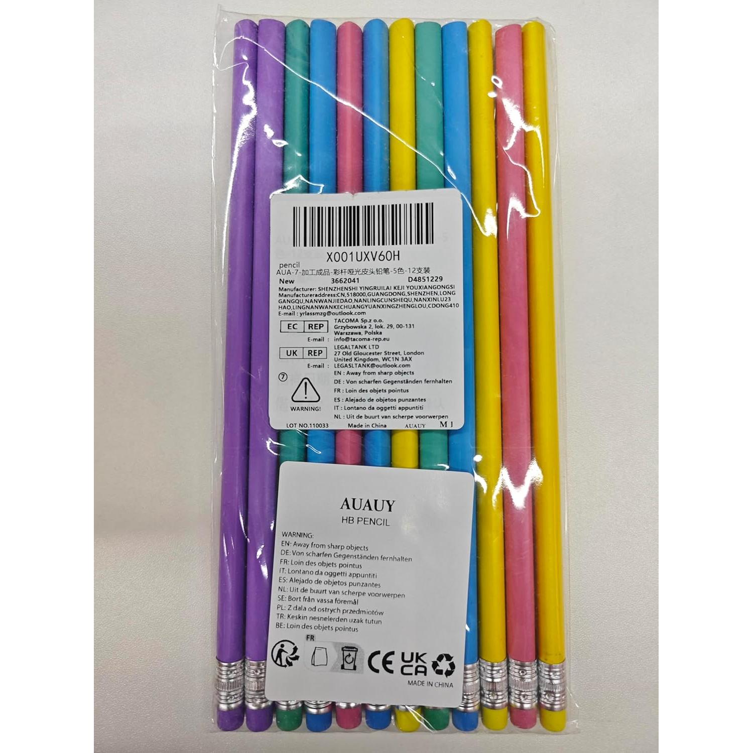 Lápices de Madera AUAUY #2 HB con Borrador - 12 Pcs