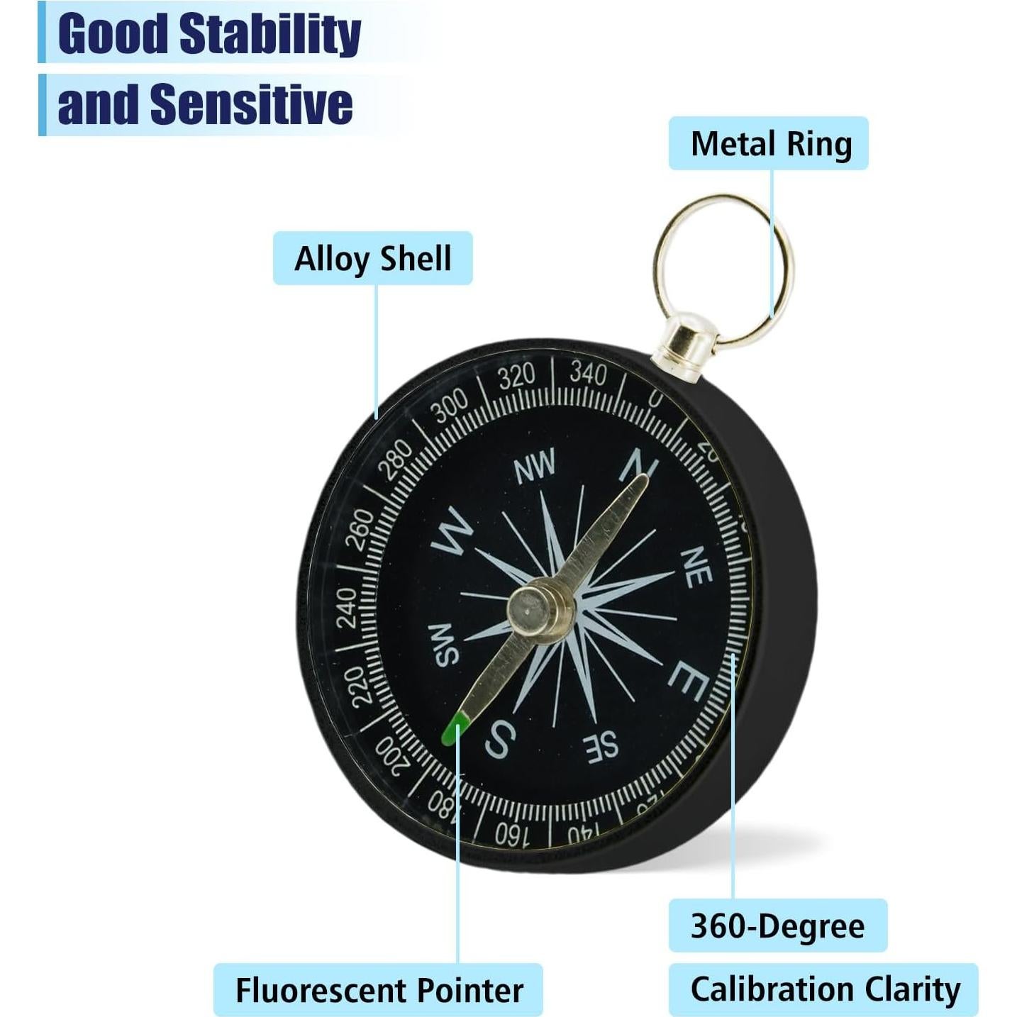 Brújula de bolsillo Rovella mini 2 piezas aluminio negra