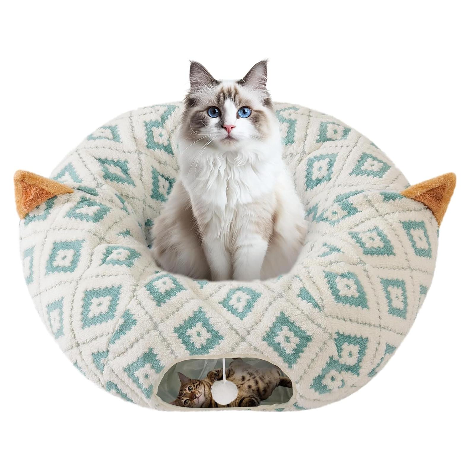 Túnel de Gato Morikey Donut Azul con Cojín Suave 80x80 cm