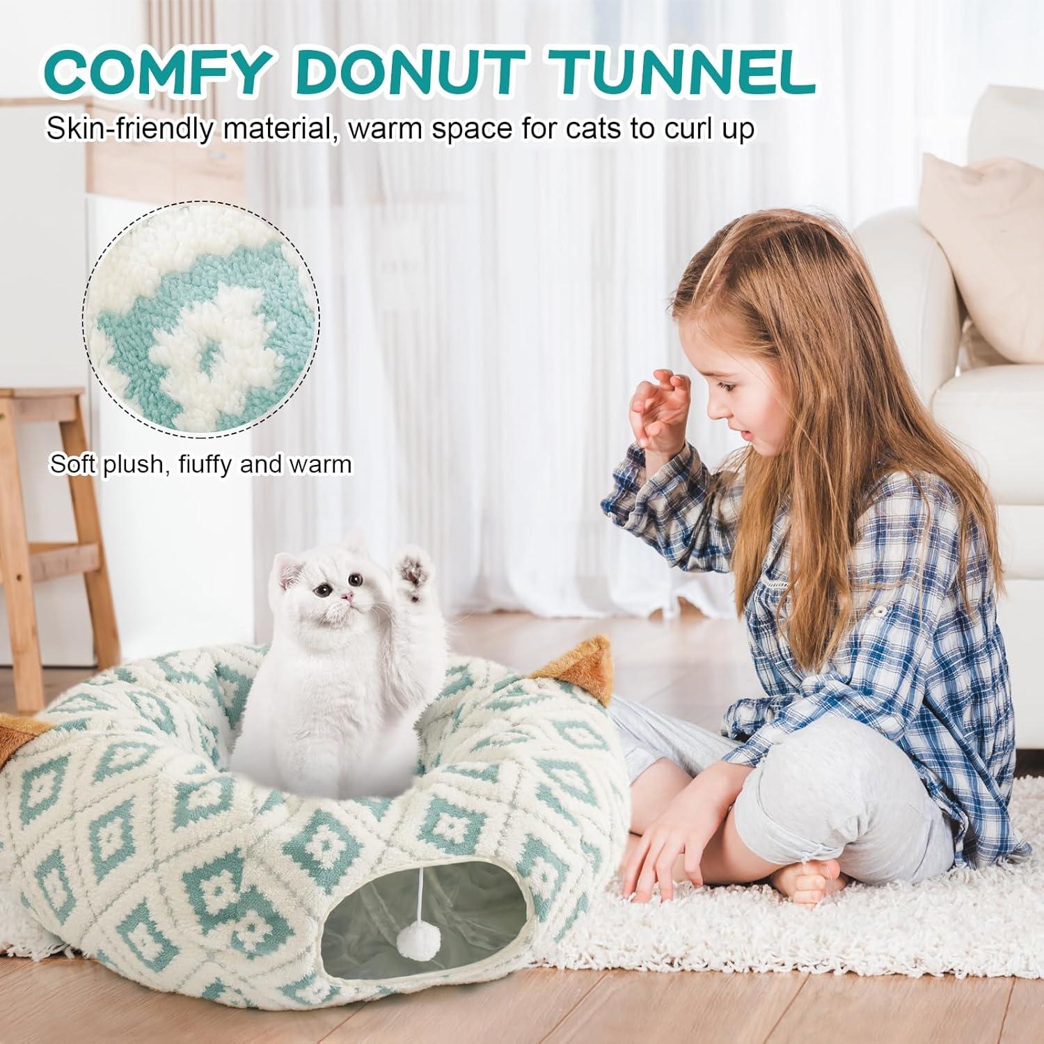 Túnel de Gato Morikey Donut Azul con Cojín Suave 80x80 cm