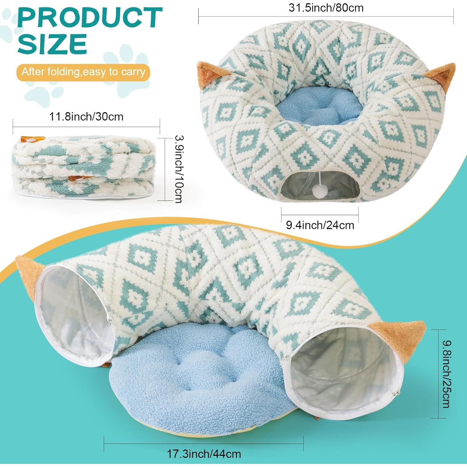 Túnel de Gato Morikey Donut Azul con Cojín Suave 80x80 cm