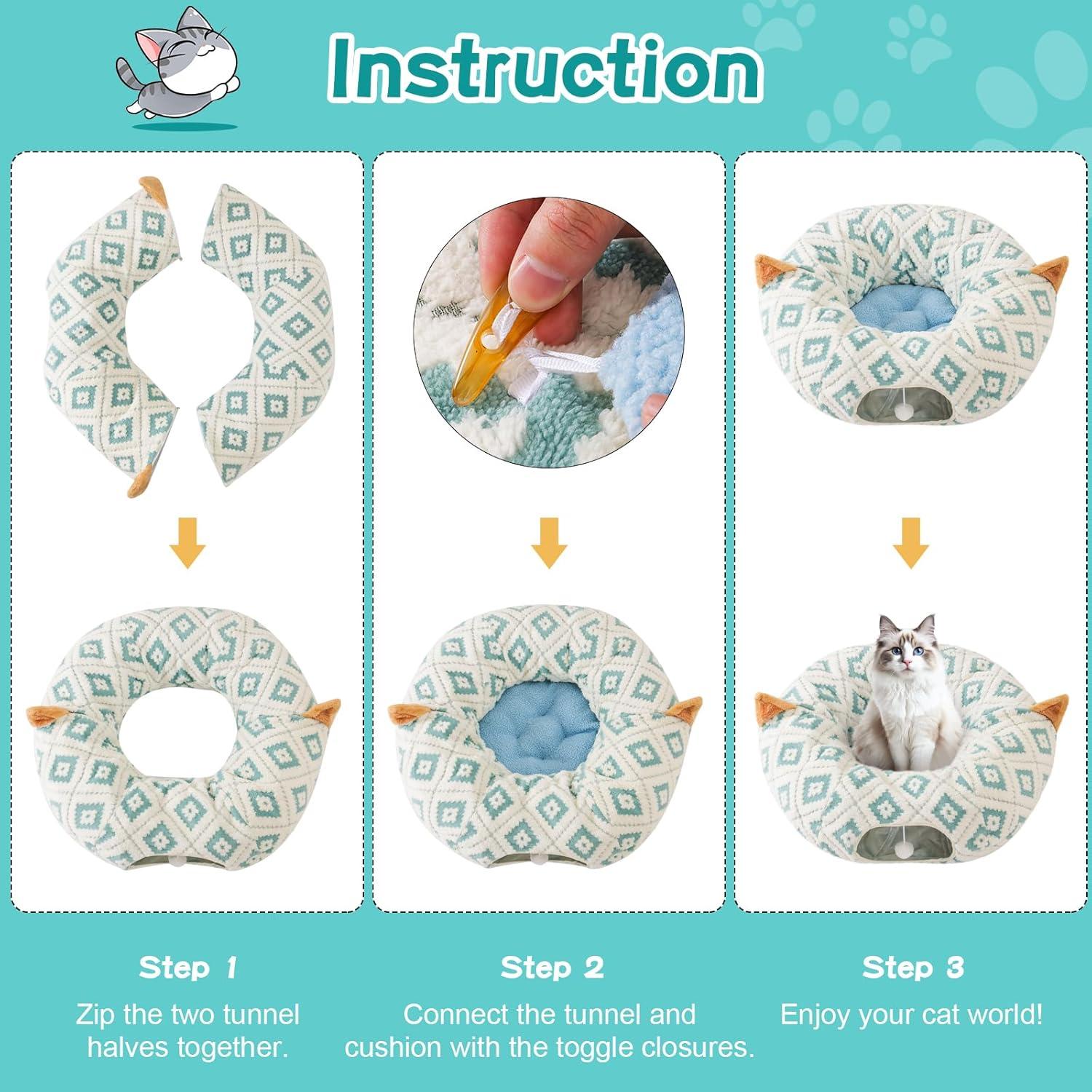 Túnel de Gato Morikey Donut Azul con Cojín Suave 80x80 cm