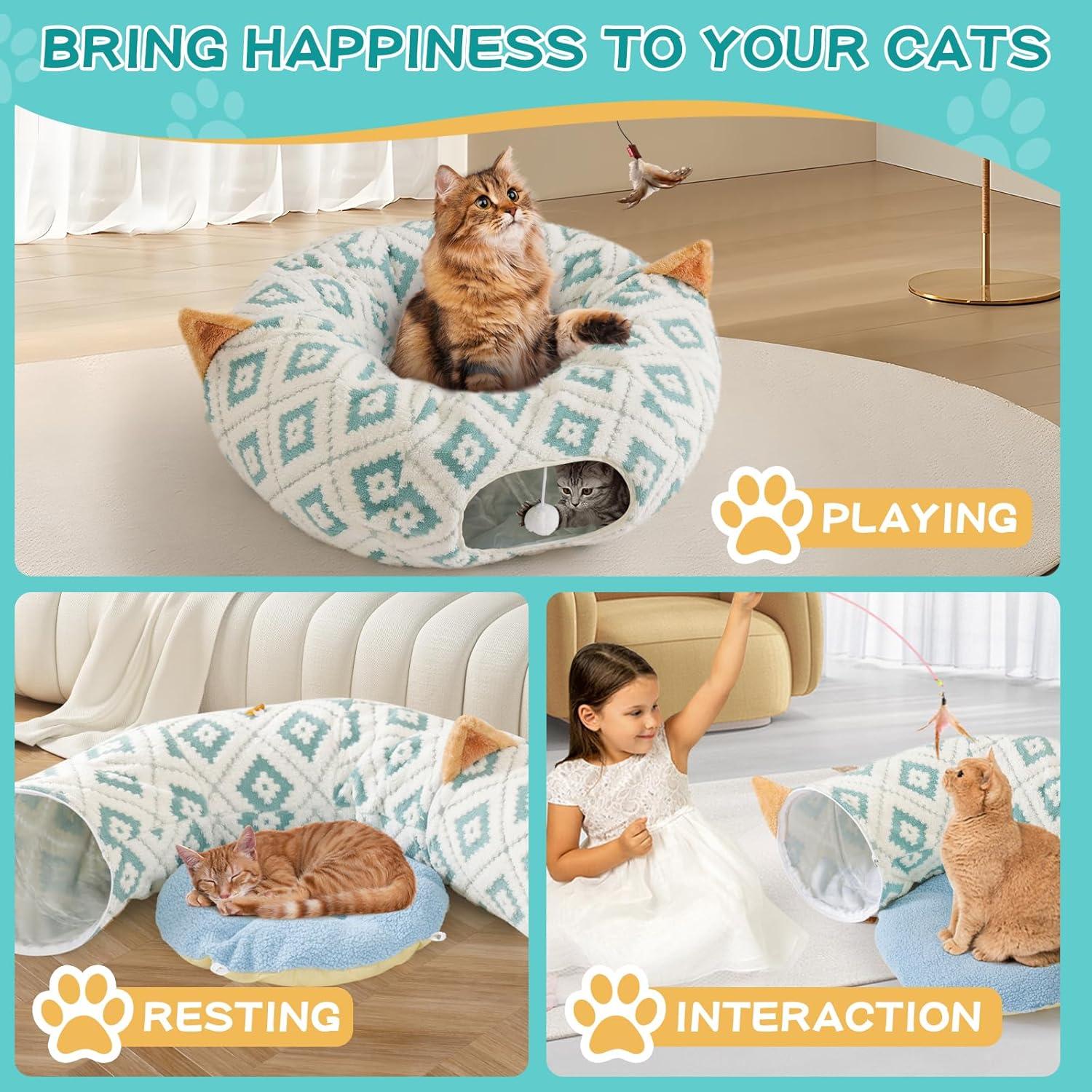 Túnel de Gato Morikey Donut Azul con Cojín Suave 80x80 cm