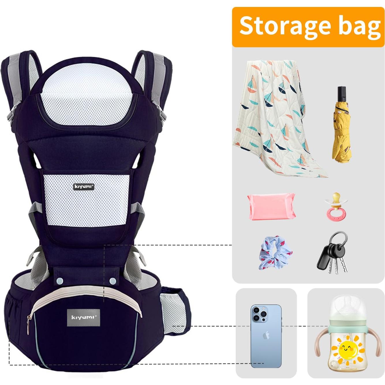 Portabebés KIYUMI Ergonómico 6-en-1 Azul Oscuro 3.2-20.4 kg