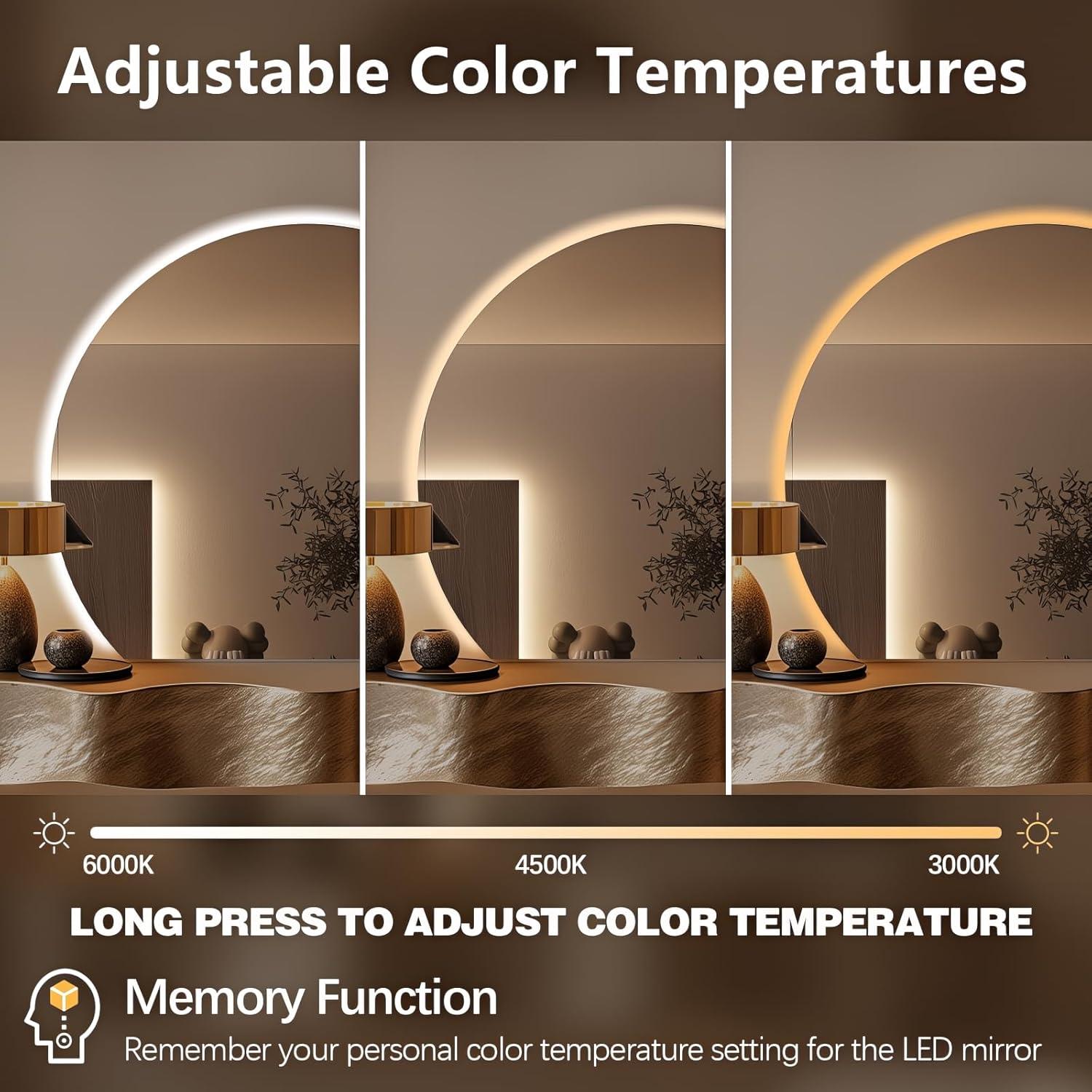 Espejo LED Niccy Semi Redondo 71.12 cm a Prueba de Agua