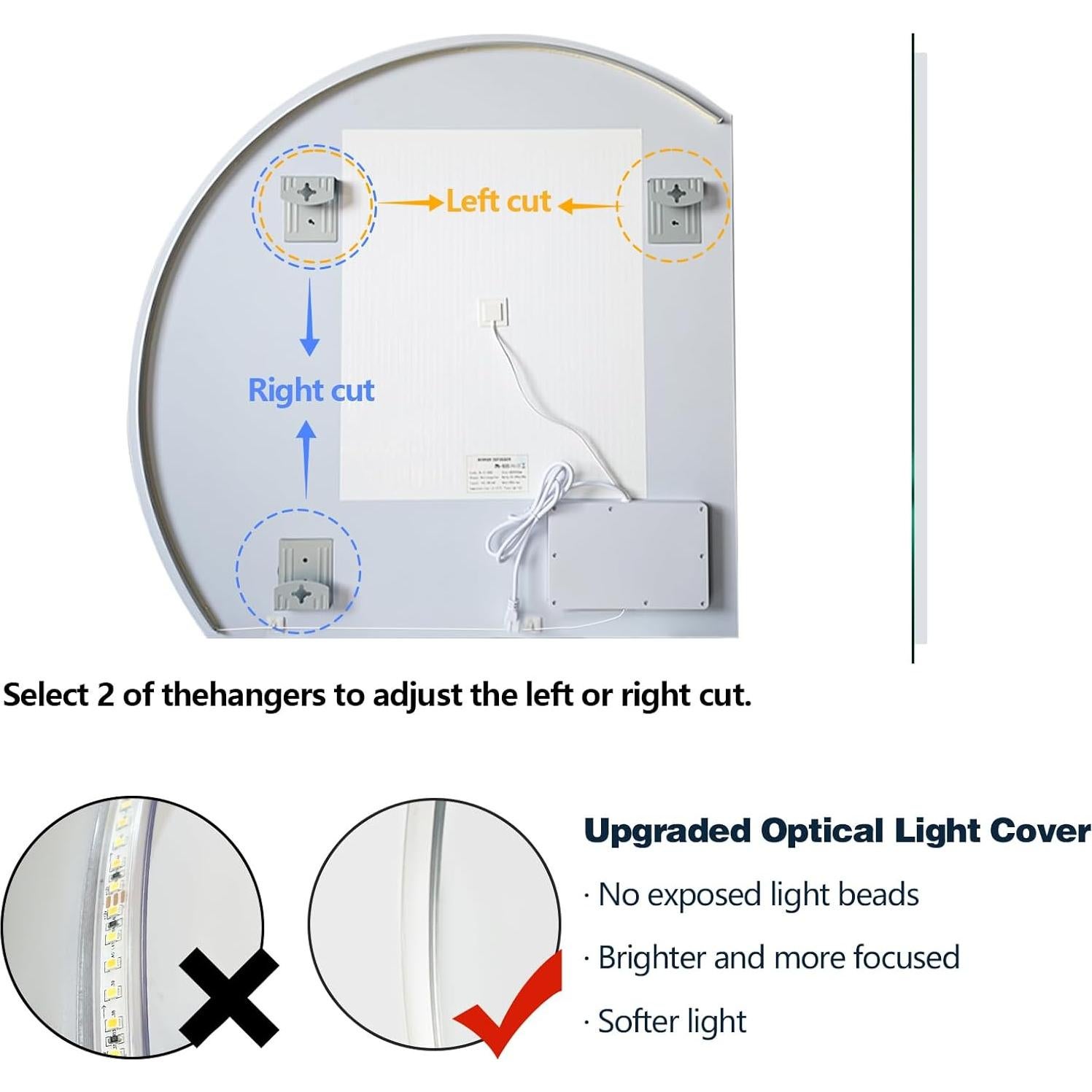 Espejo LED Niccy Semi Redondo 71.12 cm a Prueba de Agua