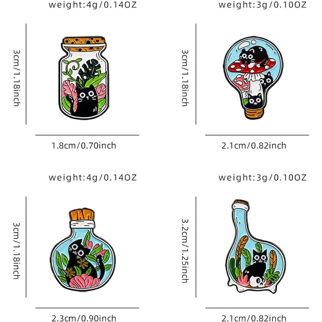 Conjunto de 4 Pines de Esmalte de Gato Lindo para Ropa y Accesorios