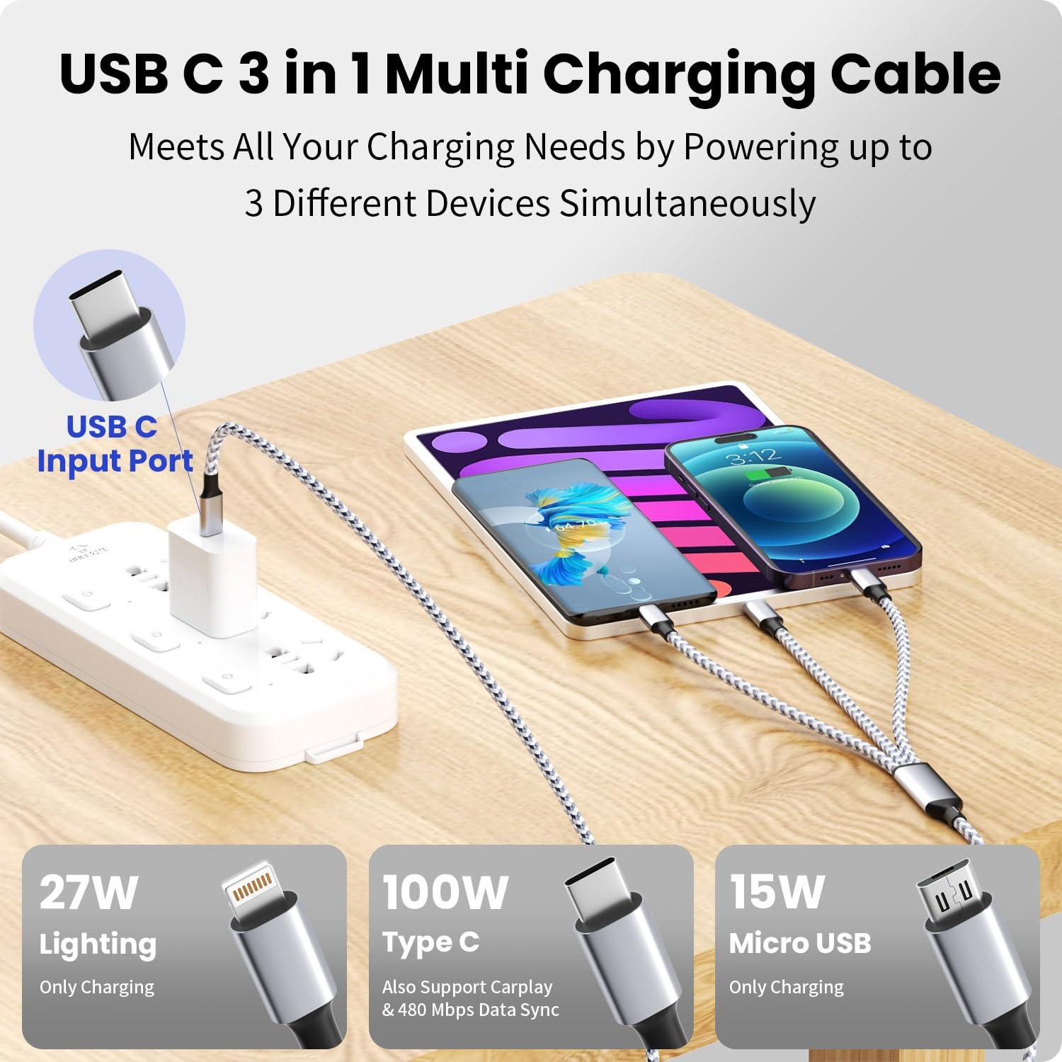 Cable de carga 3 en 1 USB C Firsting 100W 1.52m