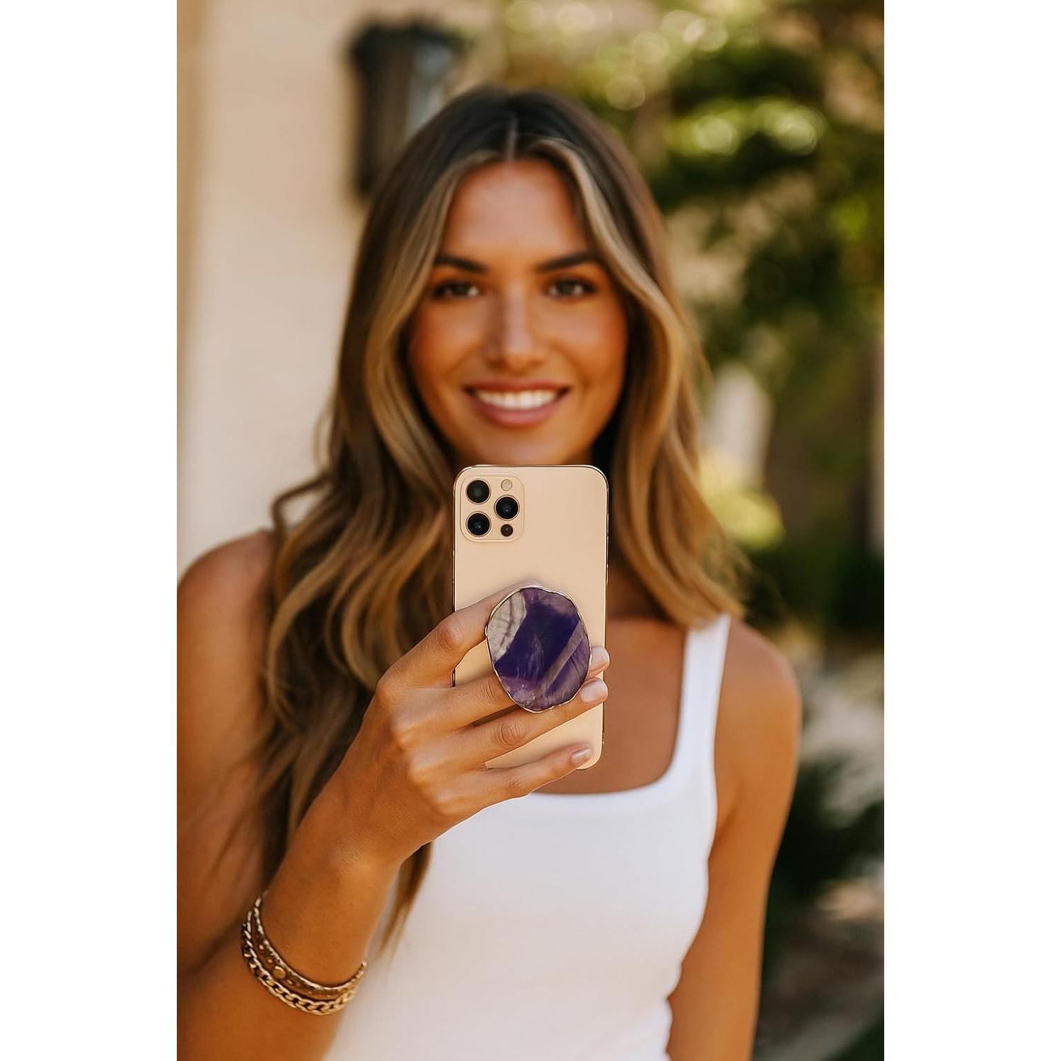 Agarradera de Teléfono CRYSTALFY Amatista Chevron Dorado