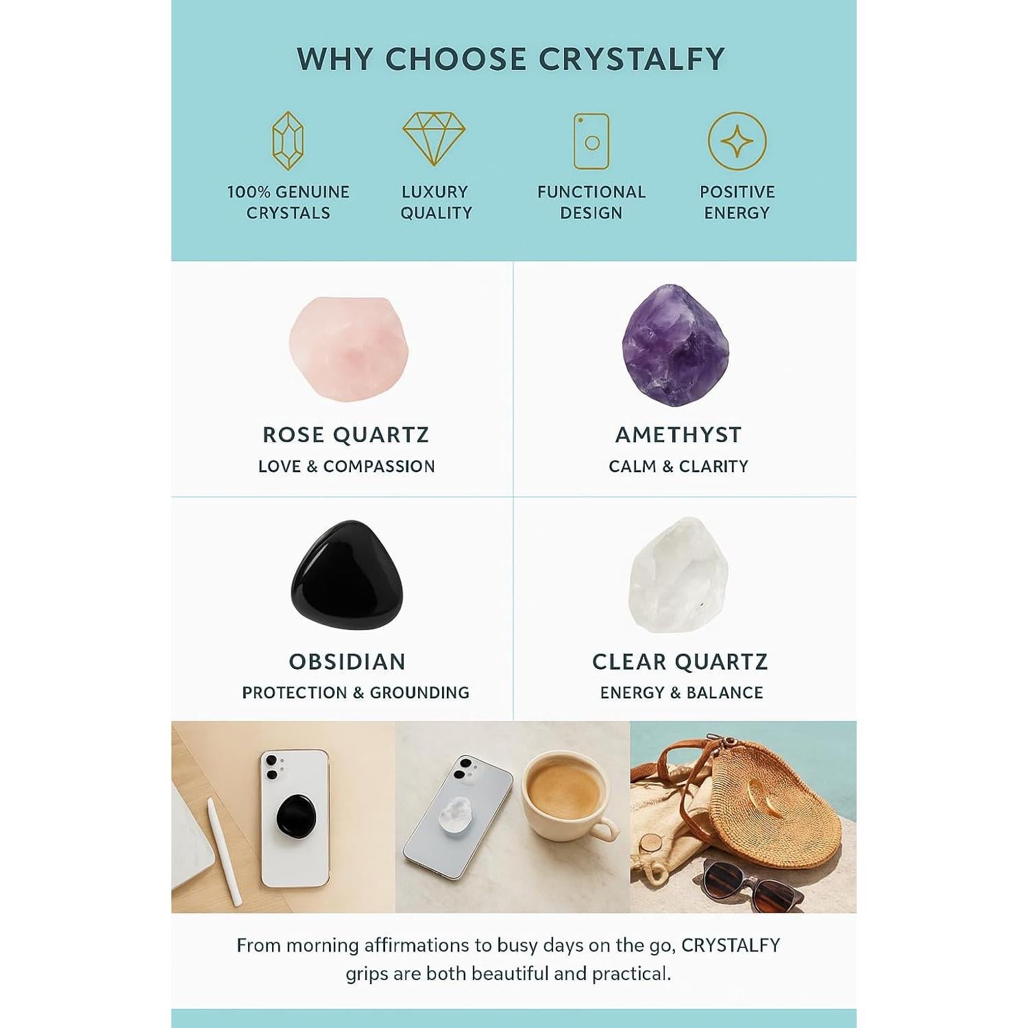 Agarradera de Teléfono CRYSTALFY Amatista Chevron Dorado