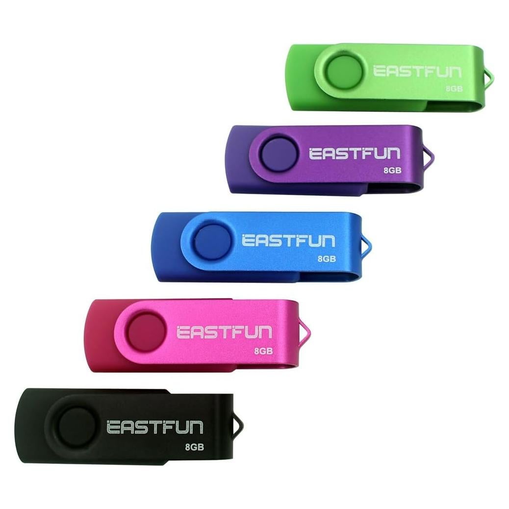 Paquete de 5 Memorias USB 8GB EASTFUN USB 2.0 Colores Mezclados
