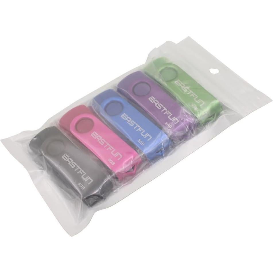 Paquete de 5 Memorias USB 8GB EASTFUN USB 2.0 Colores Mezclados