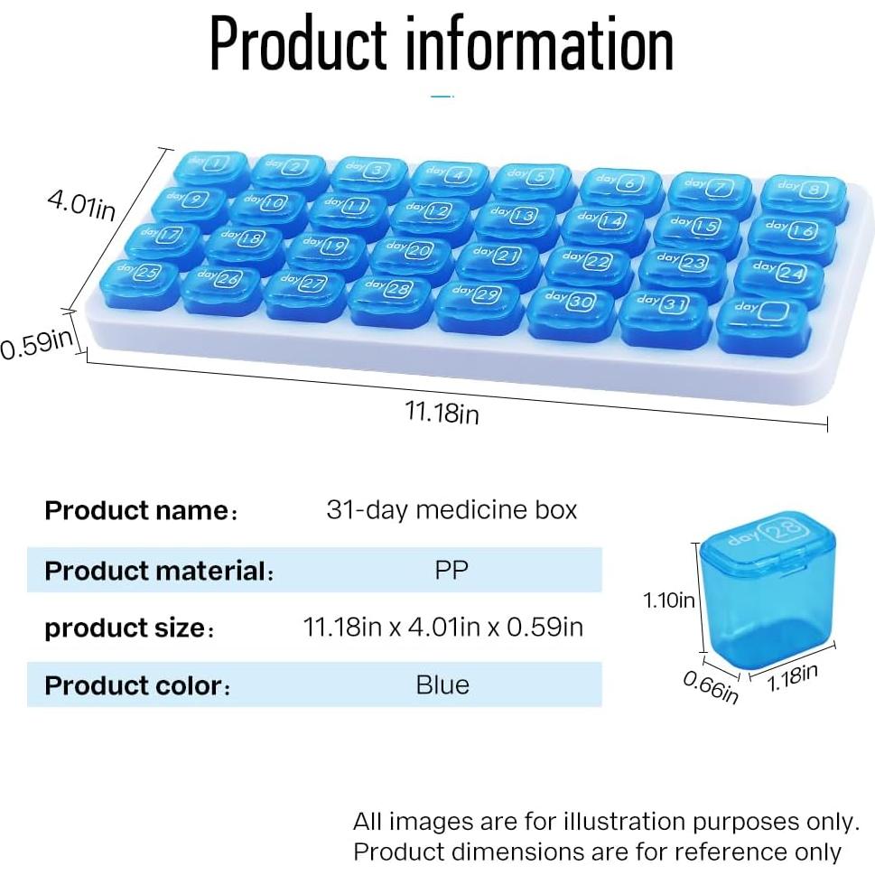 Organizador de Pastillas Mensual UHZBTEC 31 Días Azul