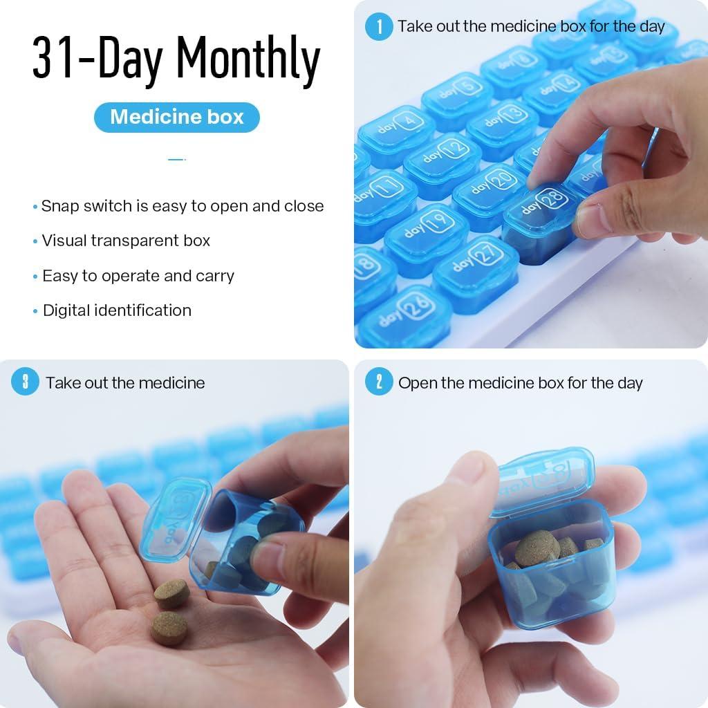 Organizador de Pastillas Mensual UHZBTEC 31 Días Azul