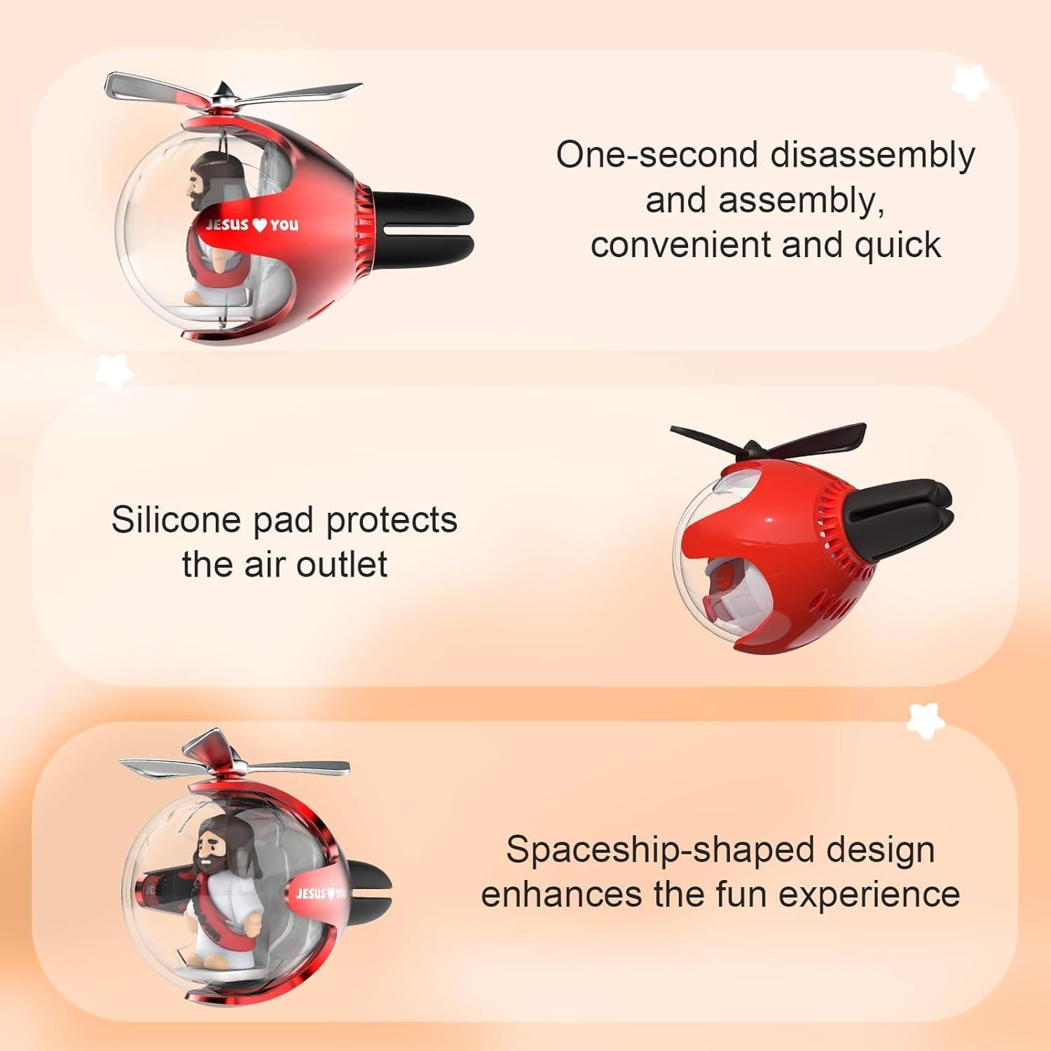 Ambientador de Auto LED Jesus Te Ama con 4 Almohadillas Aromatizadas