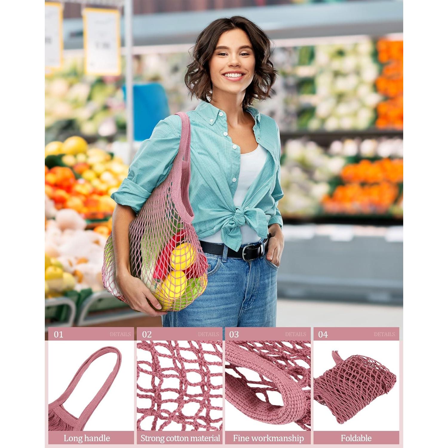 Bolsa de Malla Reutilizable Eccliy 12 Piezas Algodón Rosa Oscuro