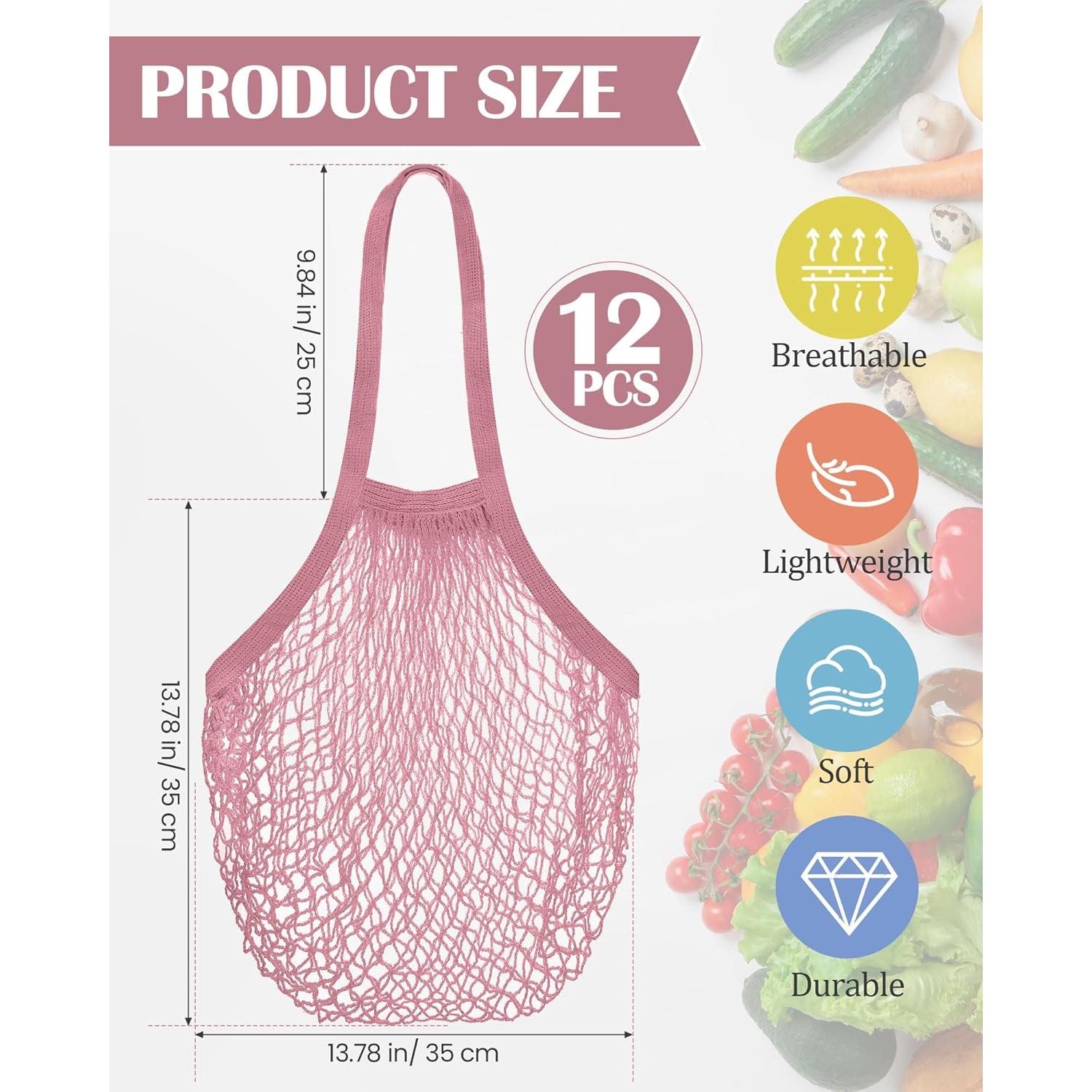 Bolsa de Malla Reutilizable Eccliy 12 Piezas Algodón Rosa Oscuro