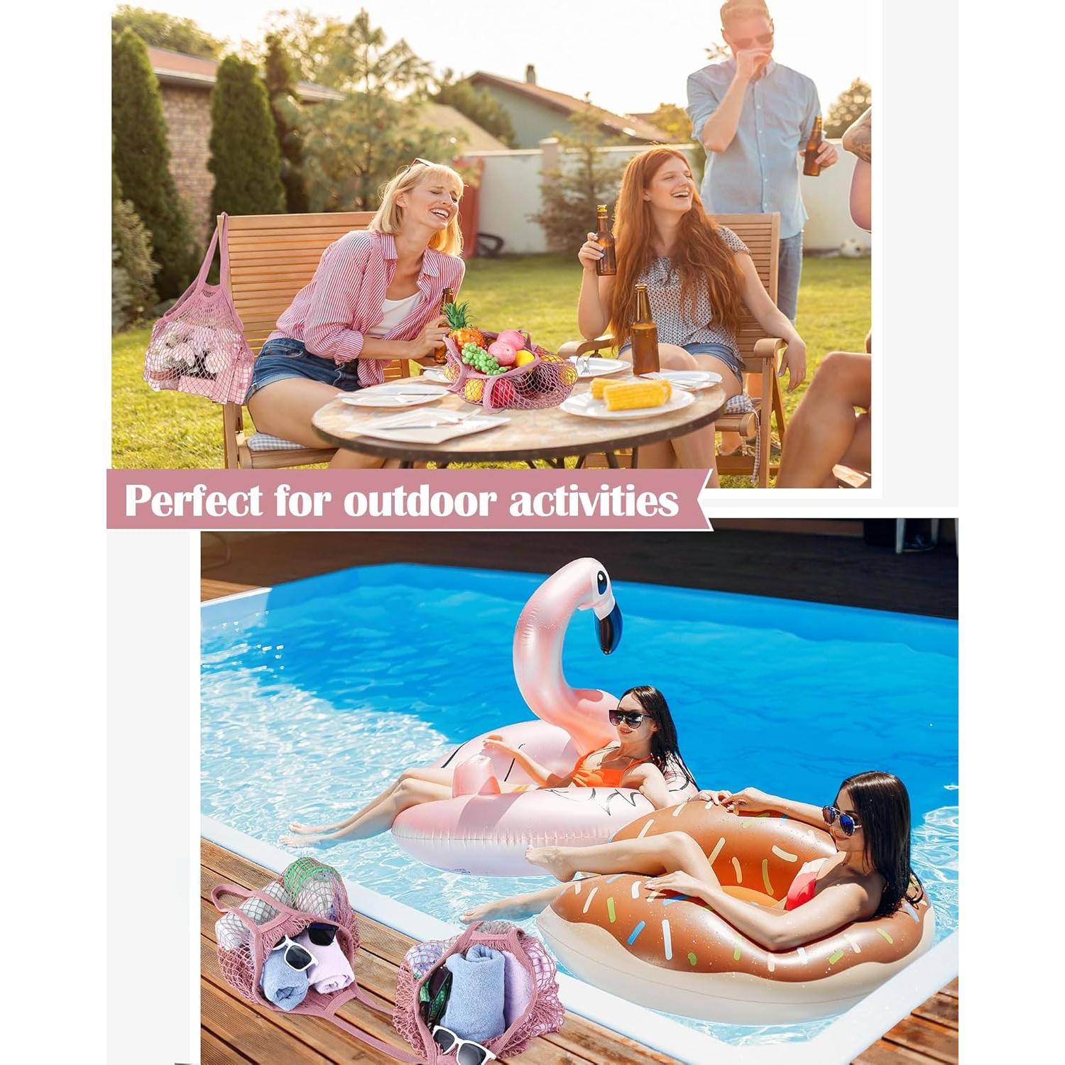 Bolsa de Malla Reutilizable Eccliy 12 Piezas Algodón Rosa Oscuro