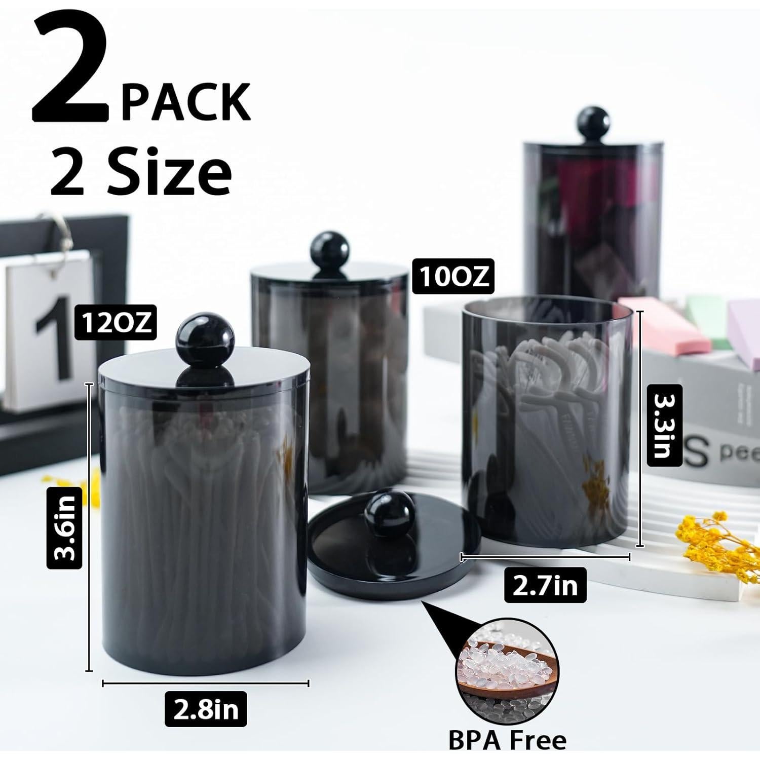 Juego de 2 Tarros de Plástico Organizador de Baño 10oz y 12oz Negro