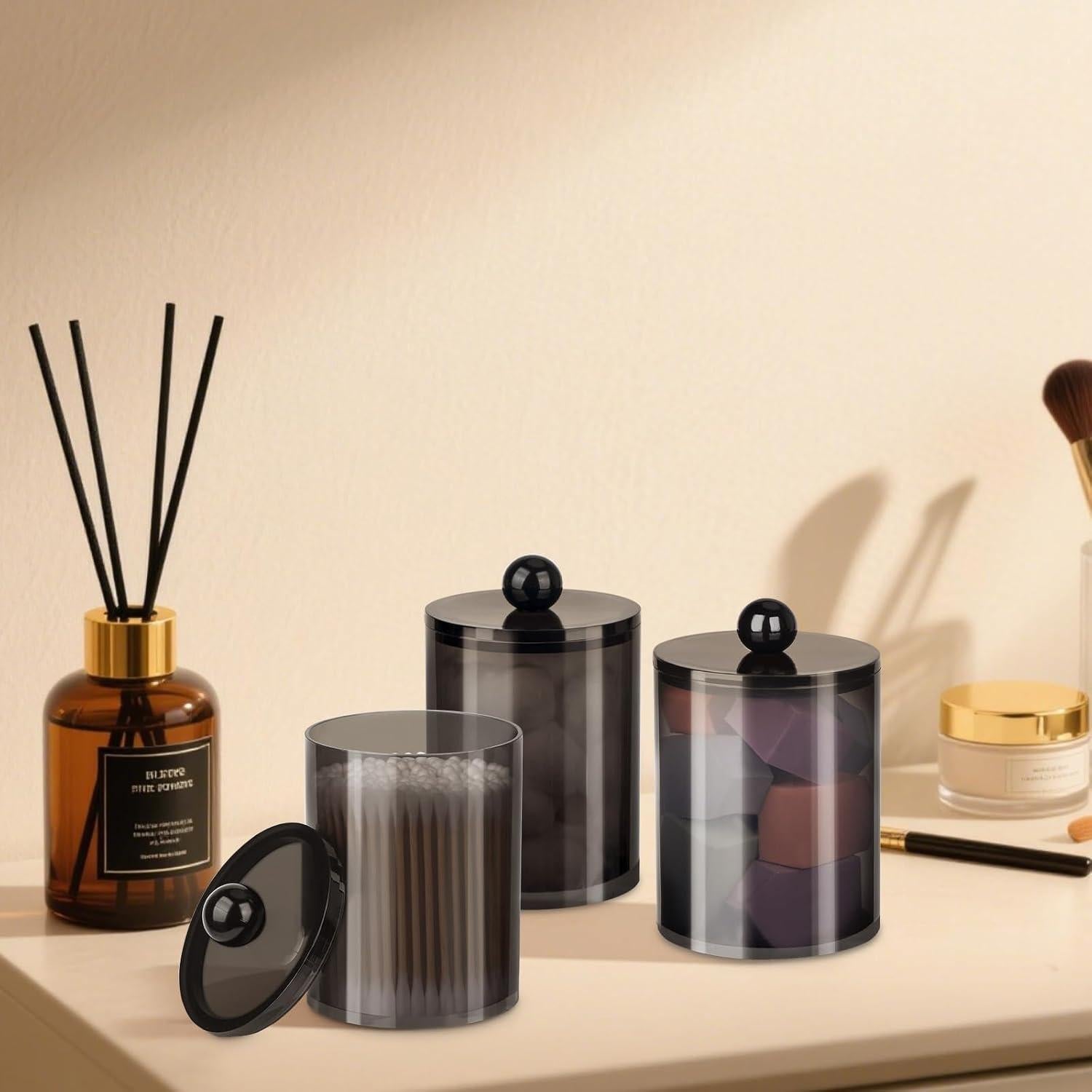 Juego de 2 Tarros de Plástico Organizador de Baño 10oz y 12oz Negro